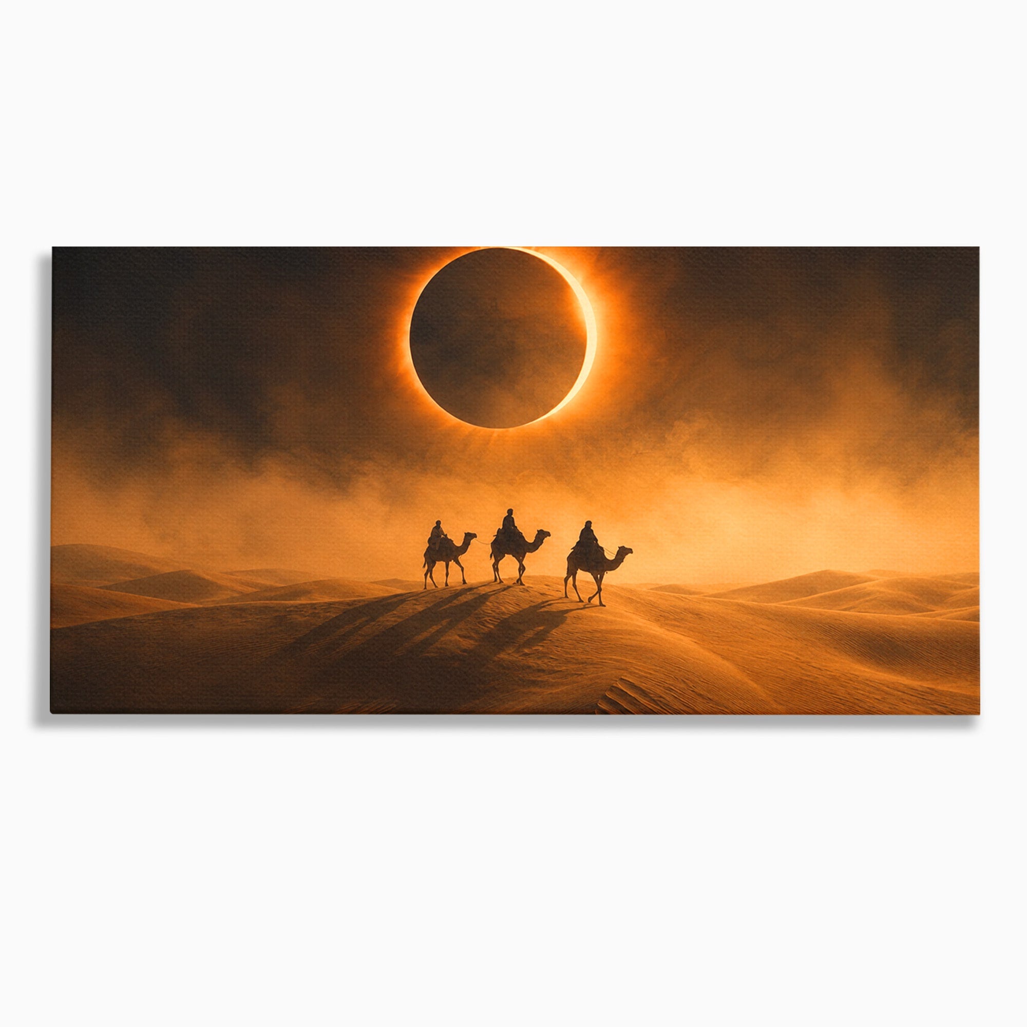 Tablou Canvas Premium LuxCanva® T1047, Caravana Sub Eclipsa, Desert, Eclipsa, Caravana, Peisaj, Living, Culori Vibrante