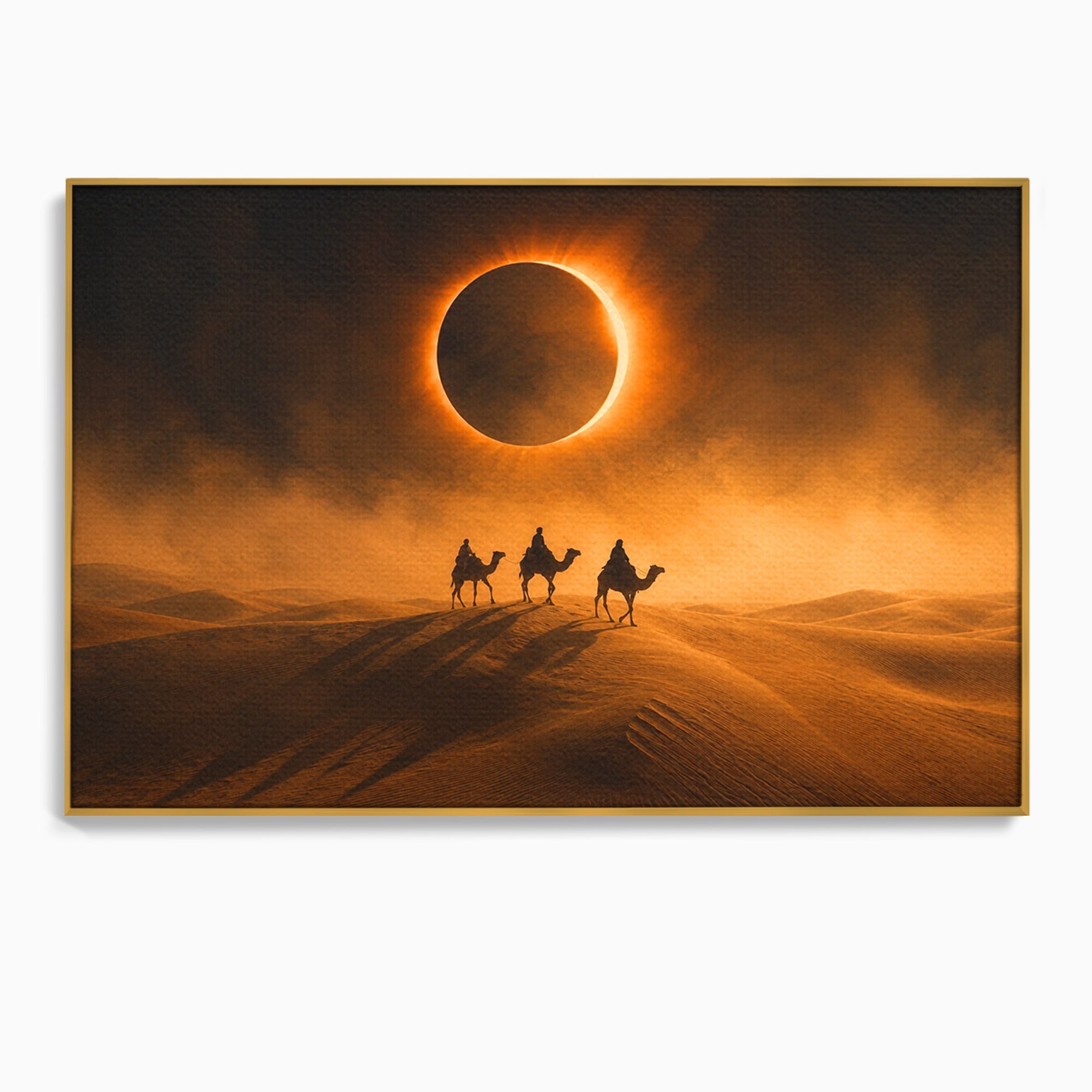 Tablou Canvas Premium LuxCanva® T1047, Caravana Sub Eclipsa, Desert, Eclipsa, Caravana, Peisaj, Living, Culori Vibrante