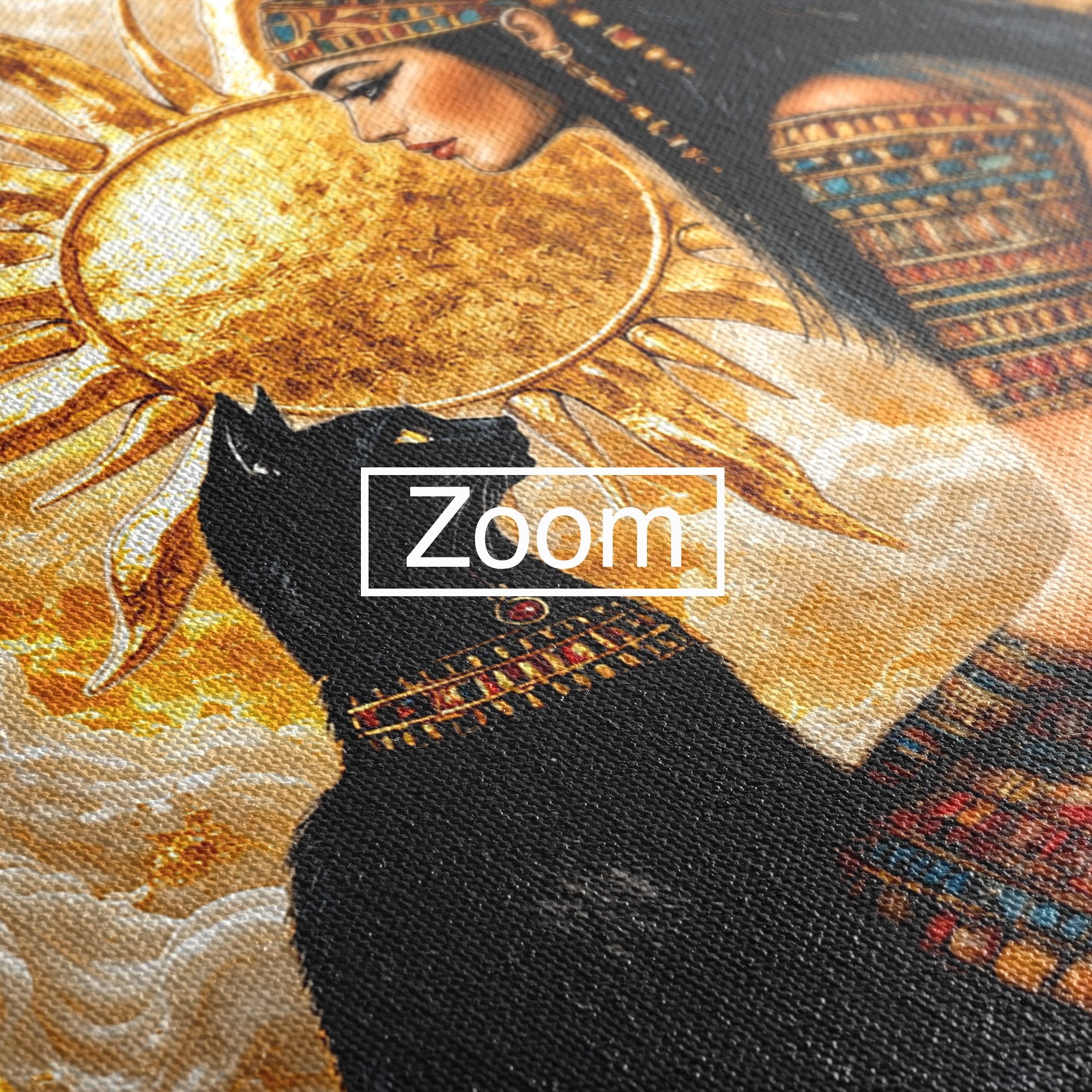 Tablou Canvas Premium LuxCanva® T1050, Regina Egipteana Cu Pisica, Egipt, Pisica, Soare, Mitologie, Dormitor, Culori Vibrante