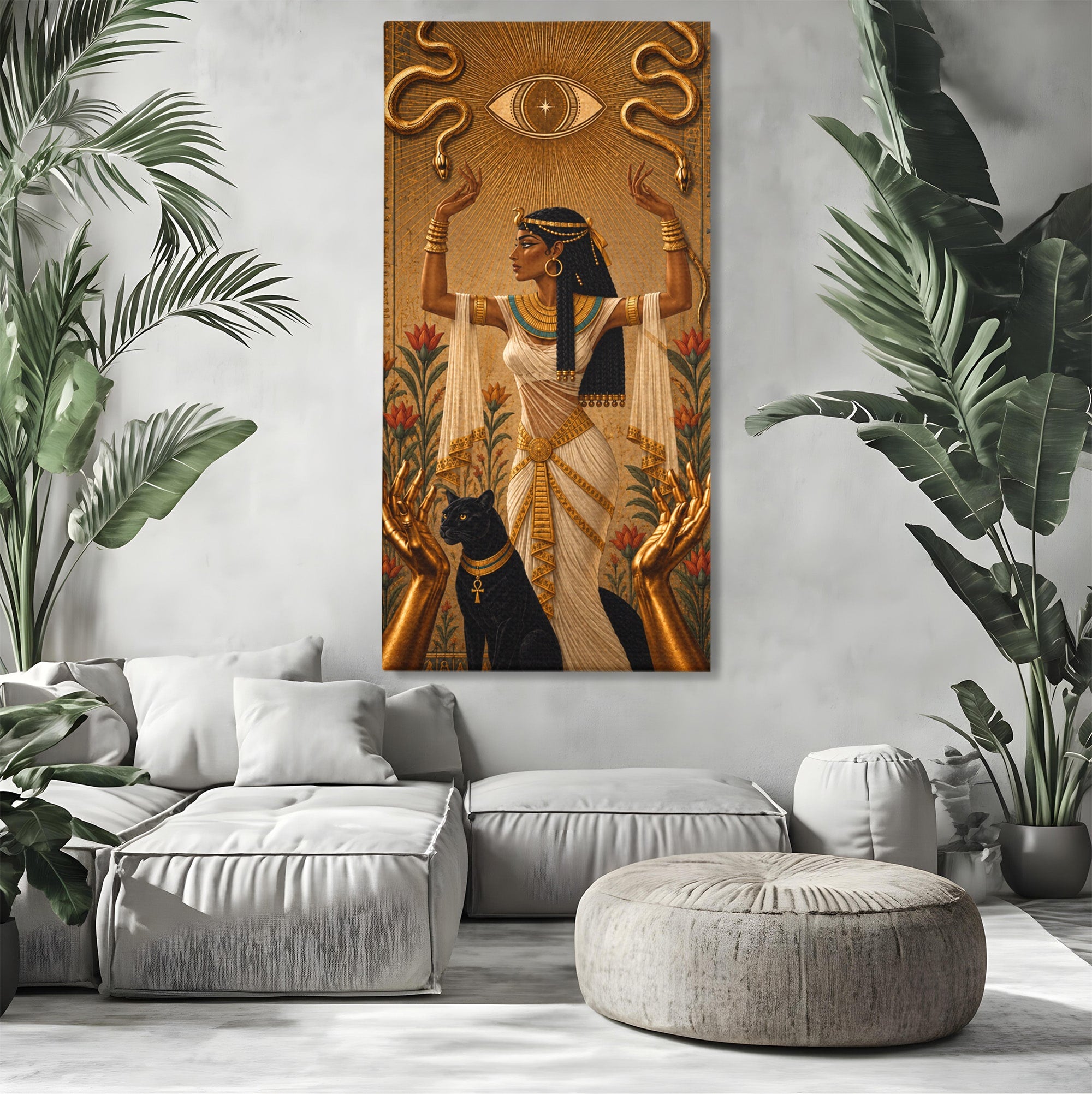 Tablou Canvas Premium LuxCanva® T1051, Zeita Egipteana, Egipt, Mitologie, Zeita, Pantera, Living, Culori Vibrante