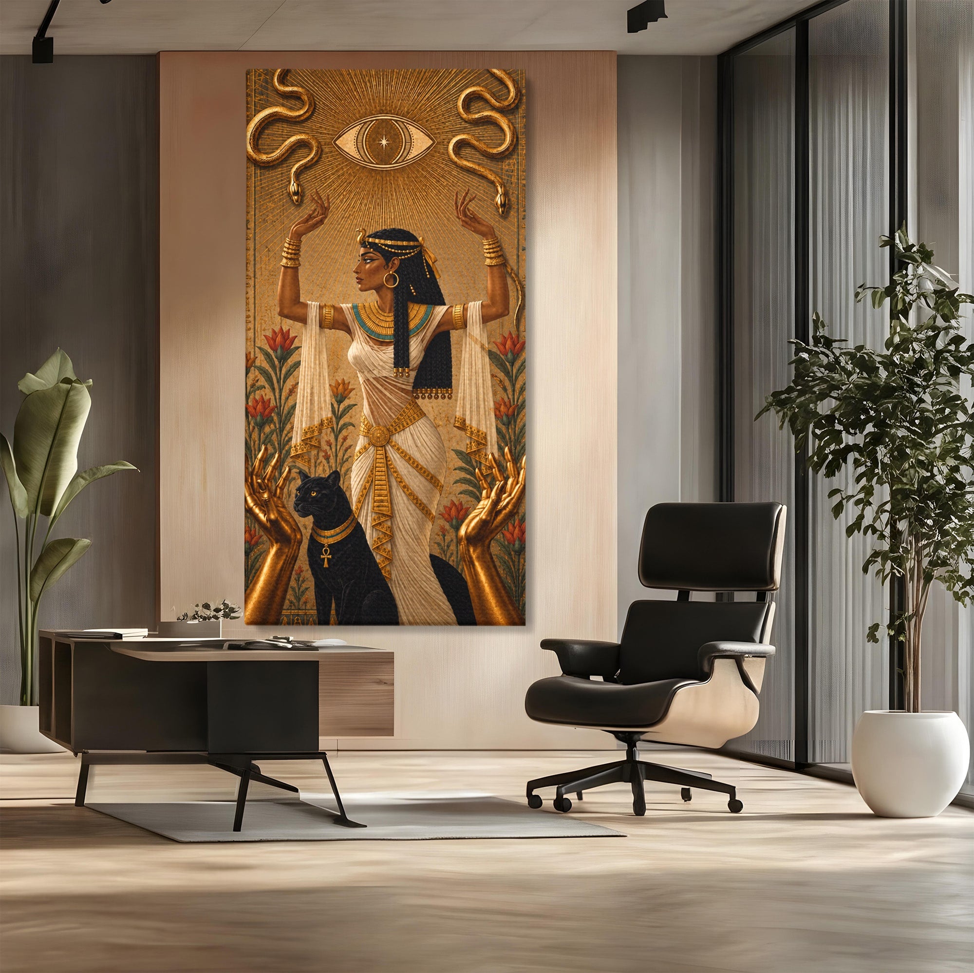 Tablou Canvas Premium LuxCanva® T1051, Zeita Egipteana, Egipt, Mitologie, Zeita, Pantera, Living, Culori Vibrante