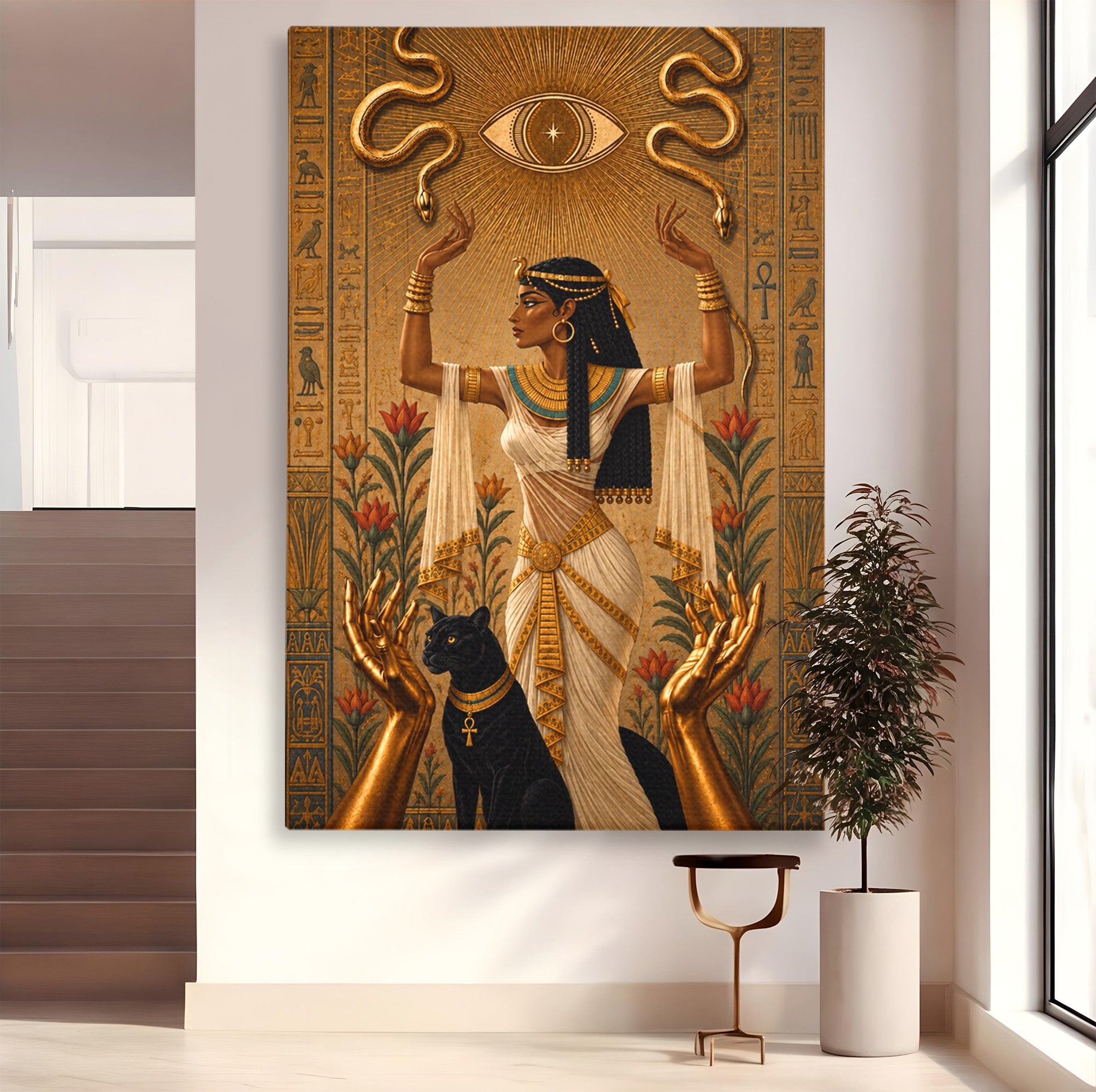 Tablou Canvas Premium LuxCanva® T1051, Zeita Egipteana, Egipt, Mitologie, Zeita, Pantera, Living, Culori Vibrante