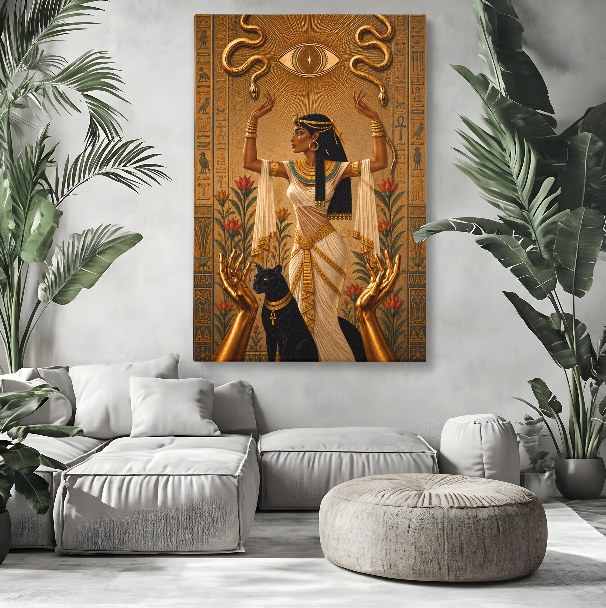 Tablou Canvas Premium LuxCanva® T1051, Zeita Egipteana, Egipt, Mitologie, Zeita, Pantera, Living, Culori Vibrante