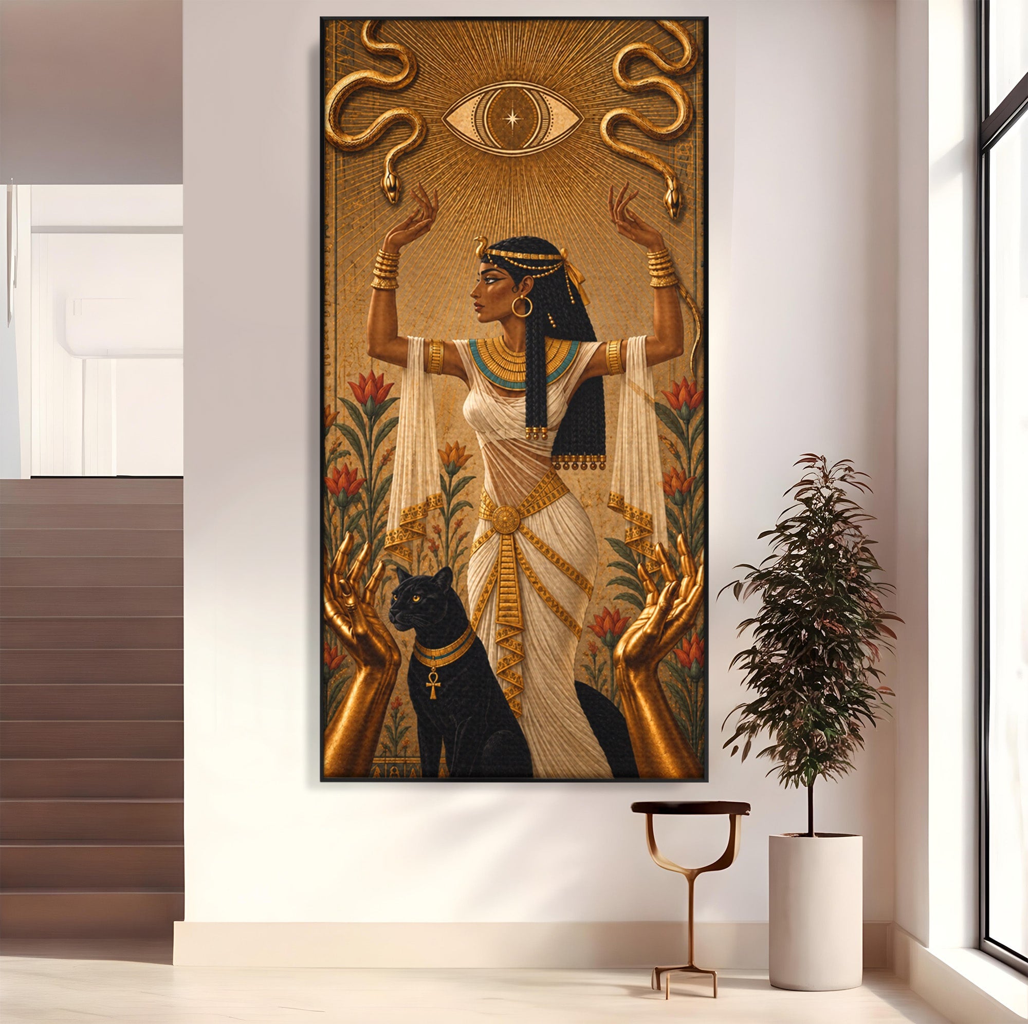 Tablou Canvas Premium LuxCanva® T1051, Zeita Egipteana, Egipt, Mitologie, Zeita, Pantera, Living, Culori Vibrante