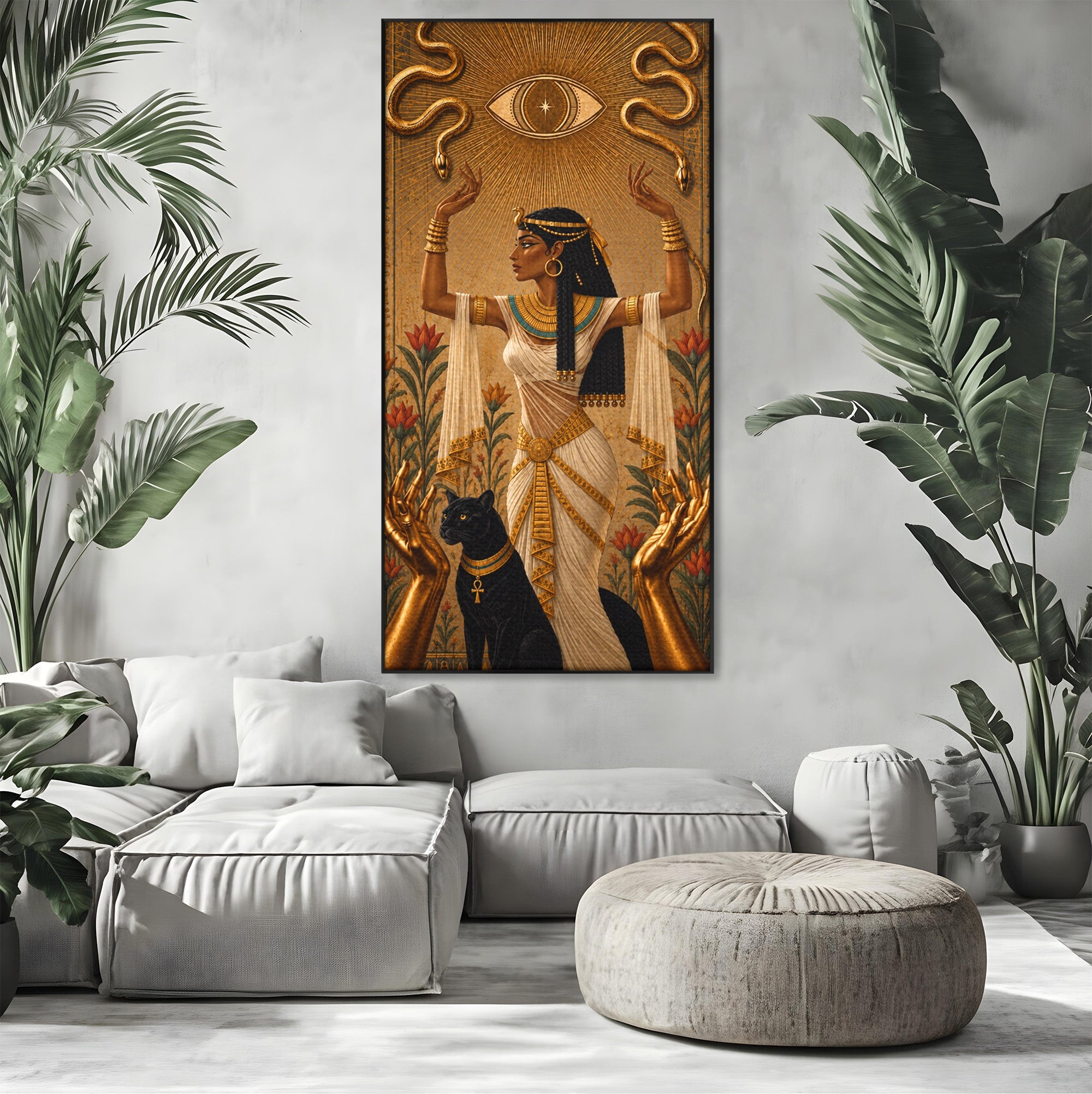 Tablou Canvas Premium LuxCanva® T1051, Zeita Egipteana, Egipt, Mitologie, Zeita, Pantera, Living, Culori Vibrante