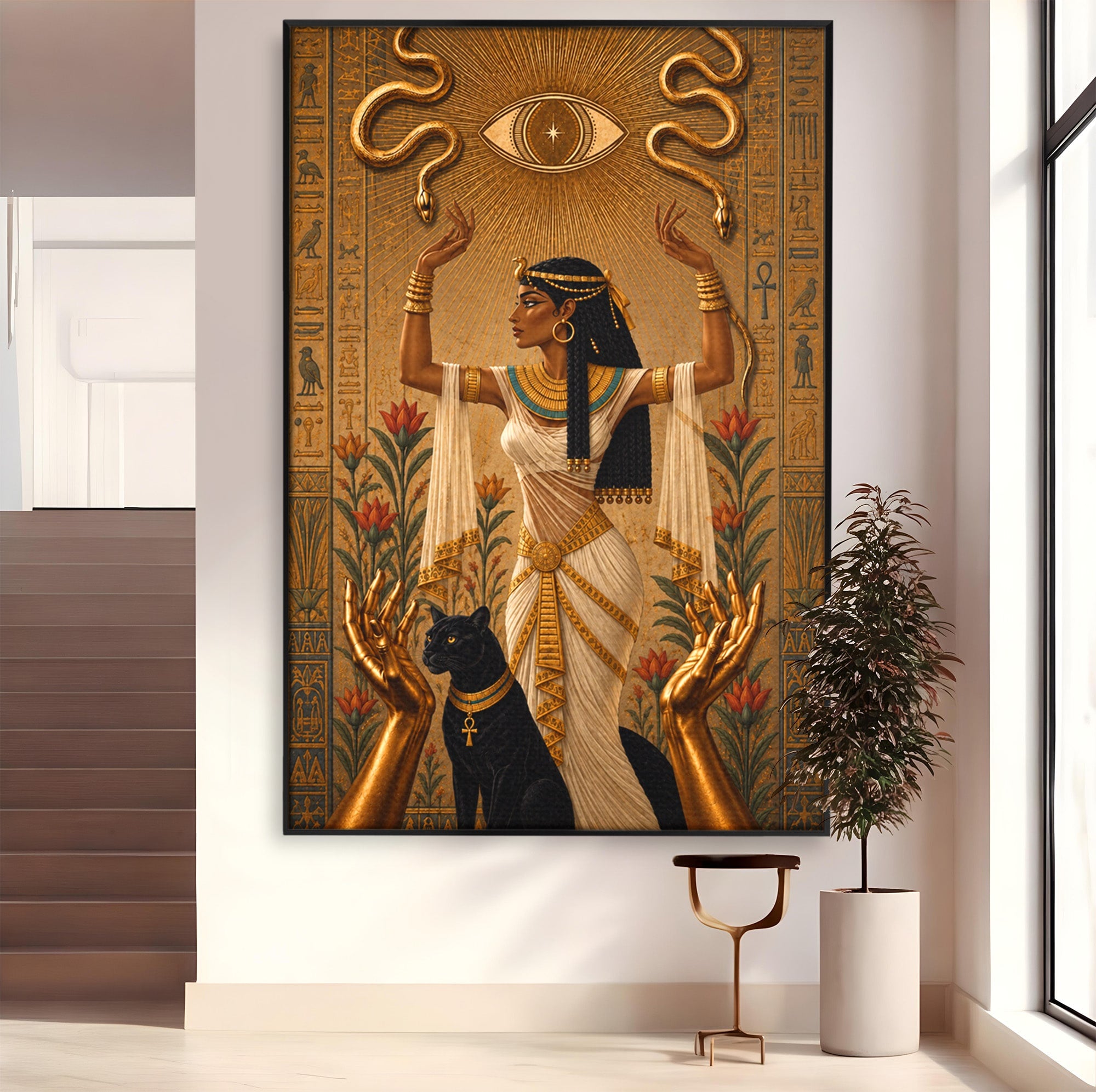 Tablou Canvas Premium LuxCanva® T1051, Zeita Egipteana, Egipt, Mitologie, Zeita, Pantera, Living, Culori Vibrante