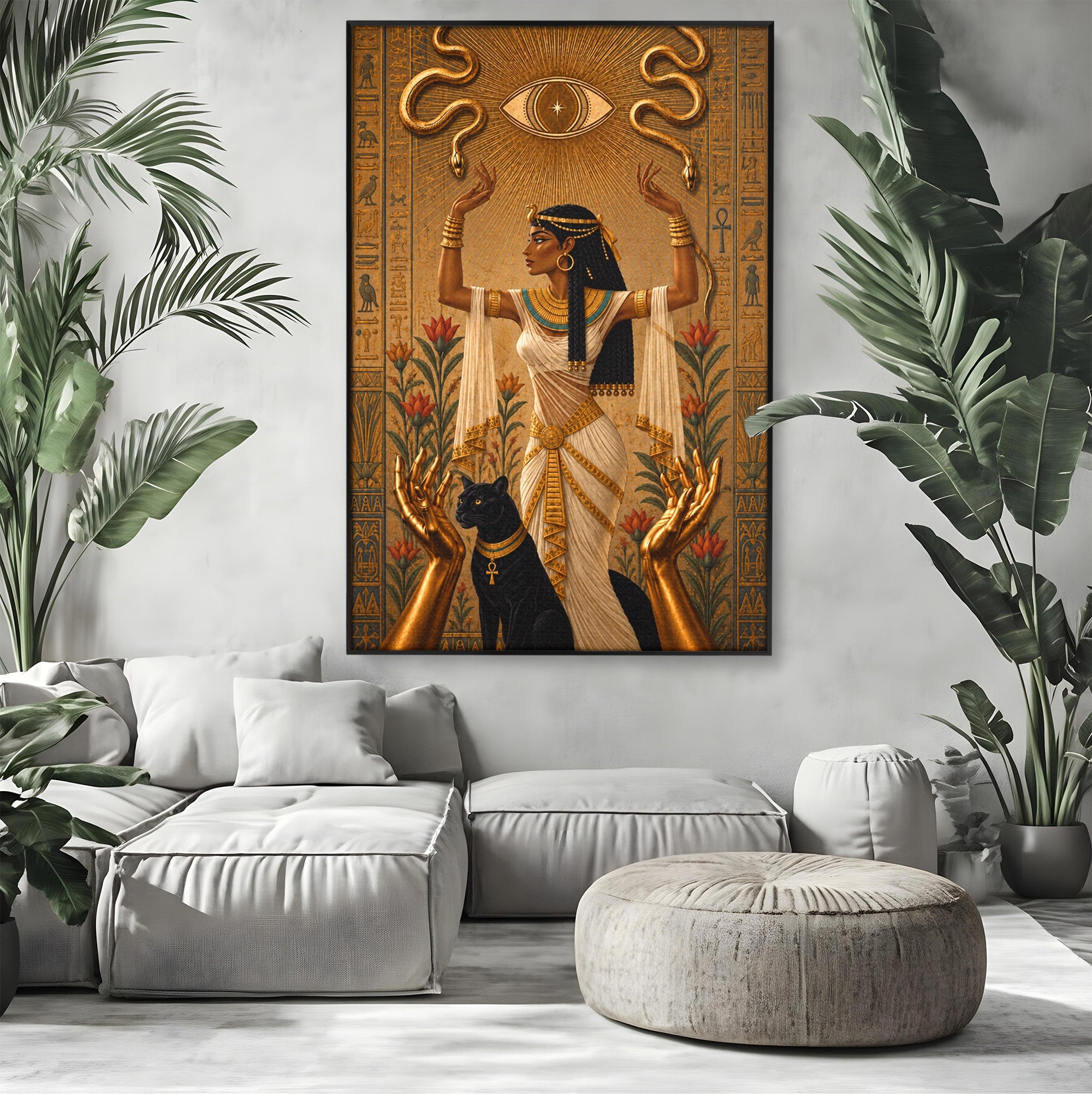 Tablou Canvas Premium LuxCanva® T1051, Zeita Egipteana, Egipt, Mitologie, Zeita, Pantera, Living, Culori Vibrante