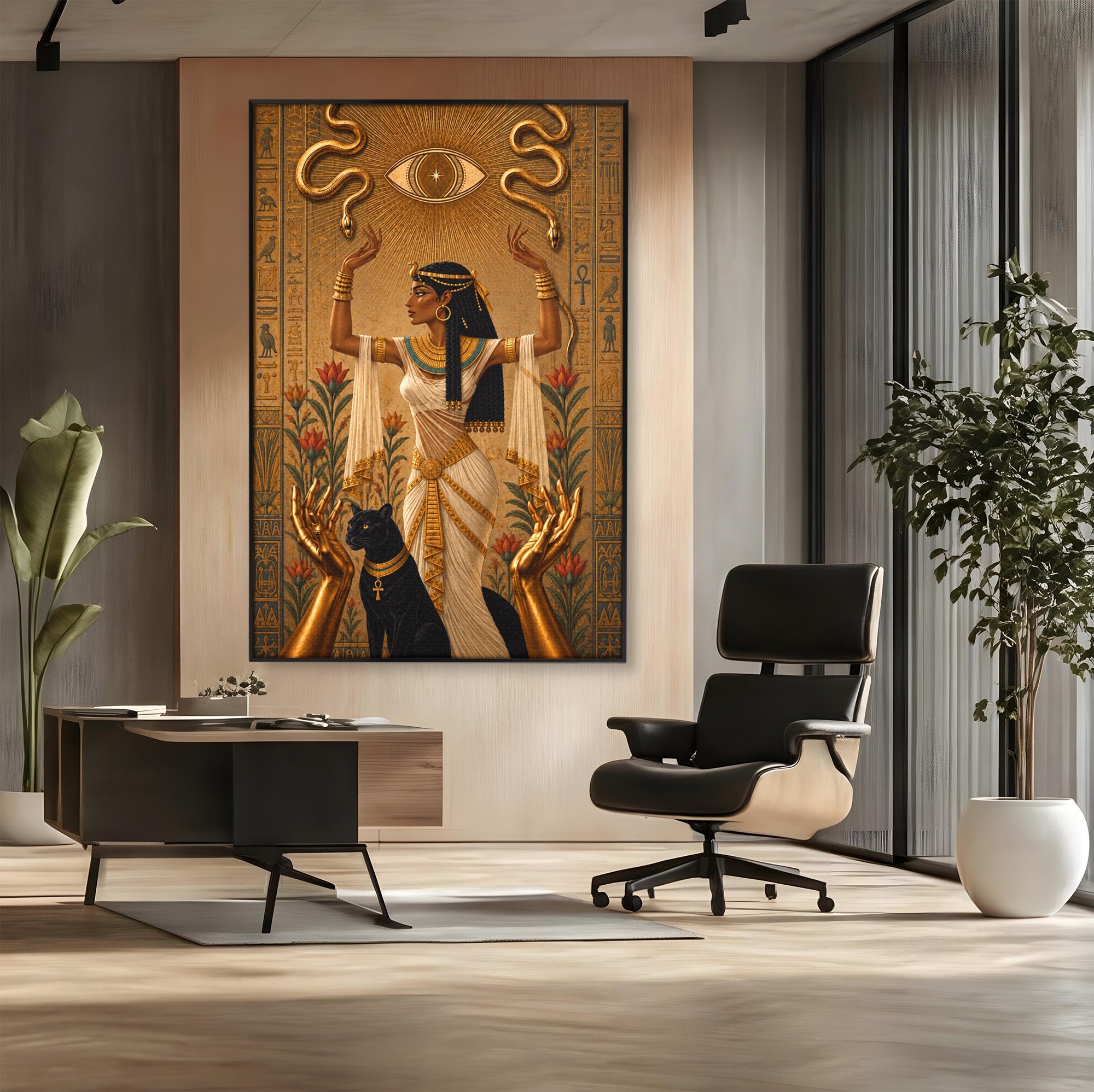 Tablou Canvas Premium LuxCanva® T1051, Zeita Egipteana, Egipt, Mitologie, Zeita, Pantera, Living, Culori Vibrante
