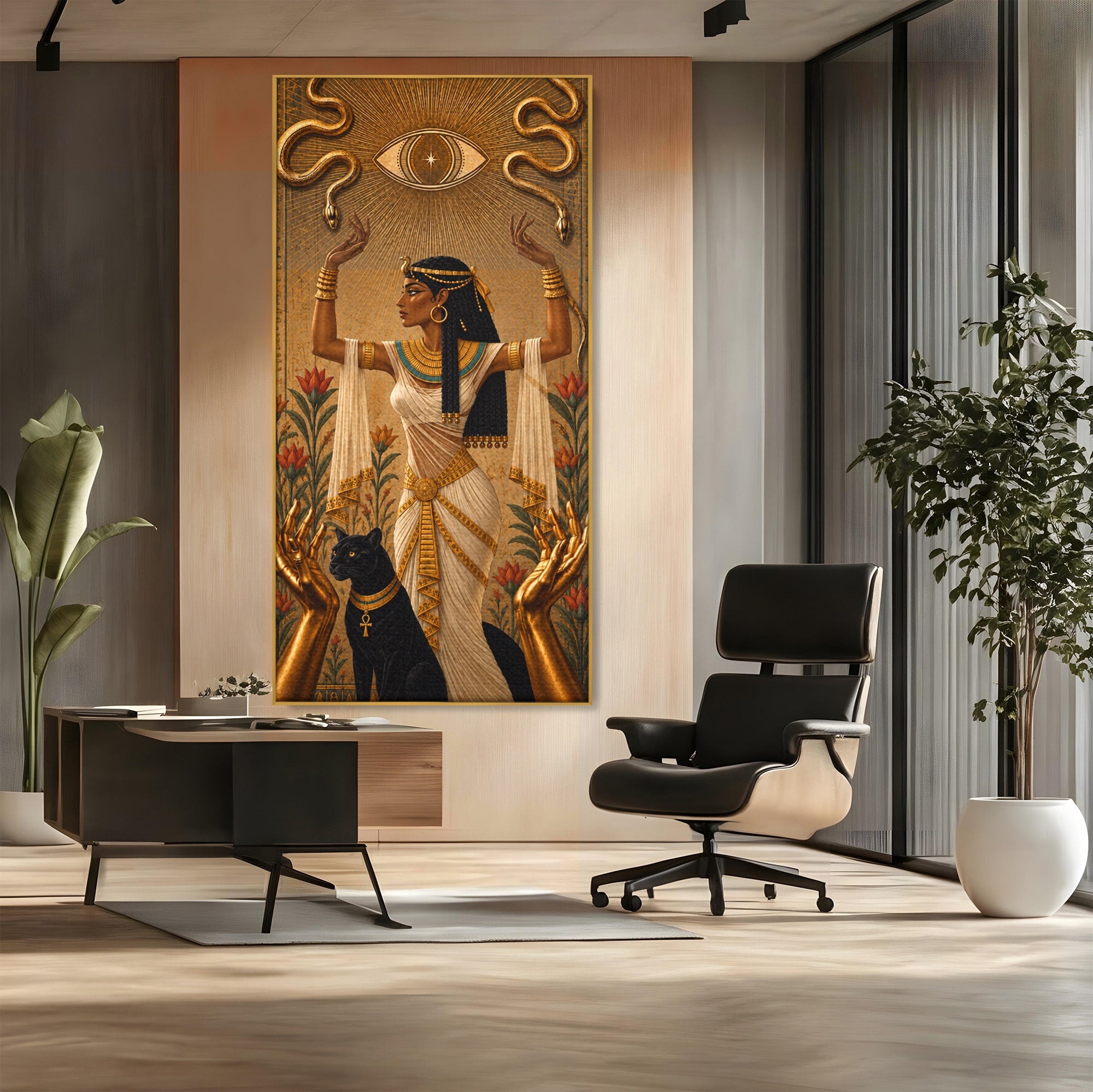 Tablou Canvas Premium LuxCanva® T1051, Zeita Egipteana, Egipt, Mitologie, Zeita, Pantera, Living, Culori Vibrante