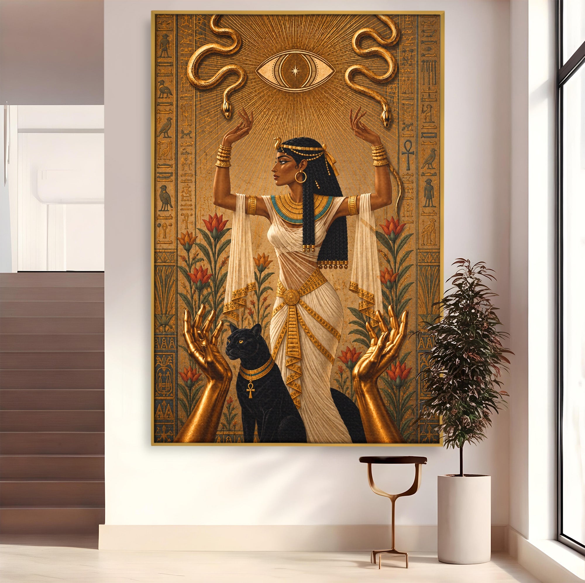 Tablou Canvas Premium LuxCanva® T1051, Zeita Egipteana, Egipt, Mitologie, Zeita, Pantera, Living, Culori Vibrante