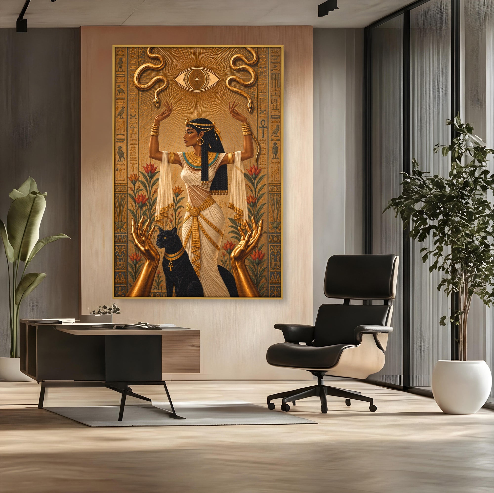 Tablou Canvas Premium LuxCanva® T1051, Zeita Egipteana, Egipt, Mitologie, Zeita, Pantera, Living, Culori Vibrante