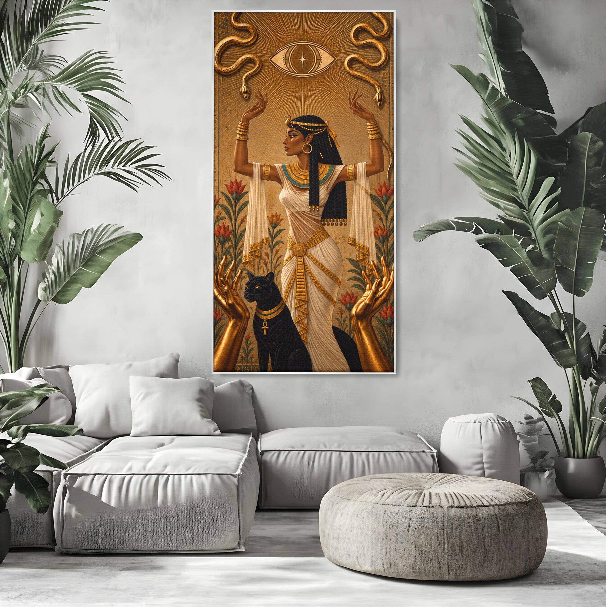 Tablou Canvas Premium LuxCanva® T1051, Zeita Egipteana, Egipt, Mitologie, Zeita, Pantera, Living, Culori Vibrante