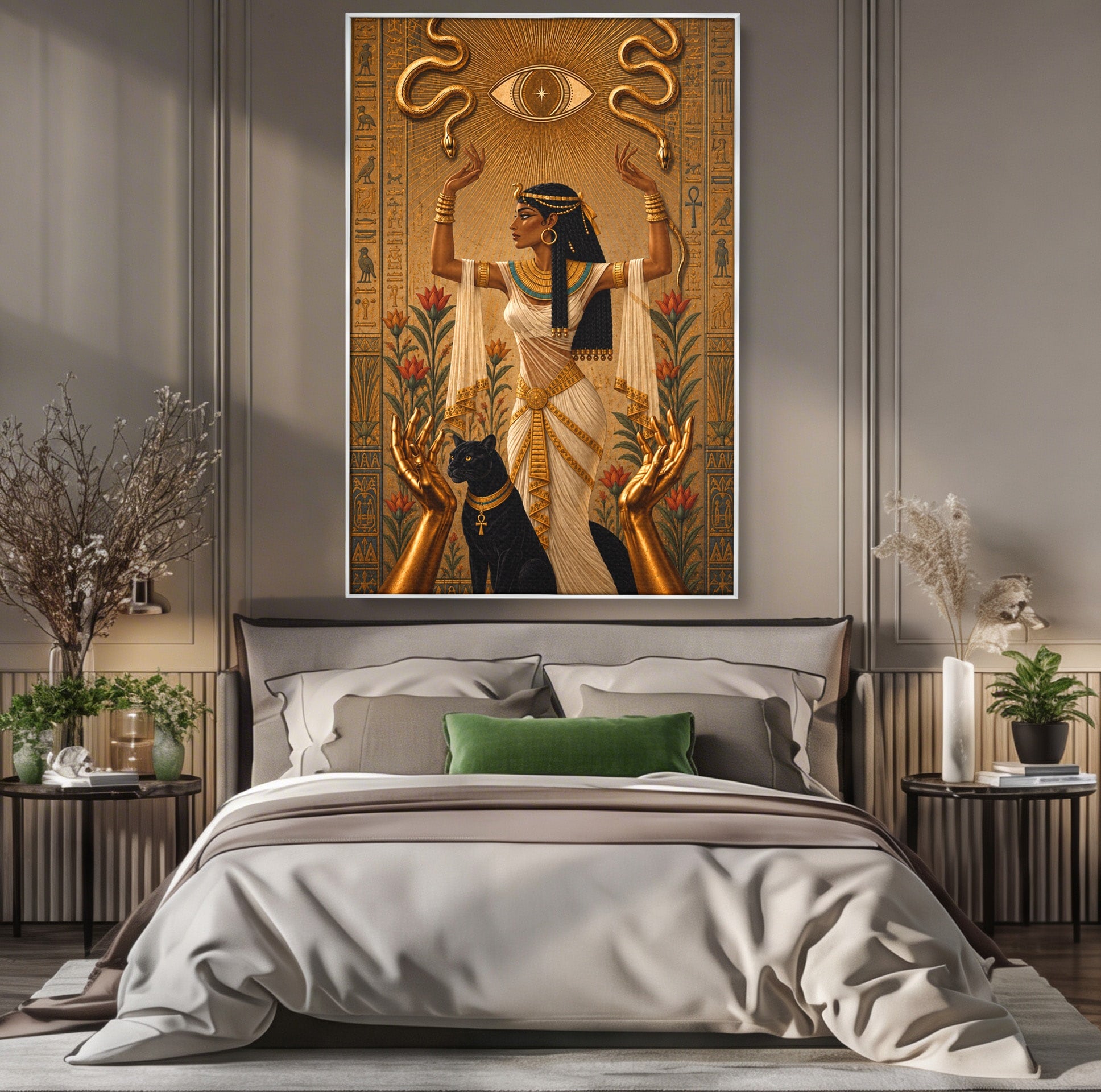 Tablou Canvas Premium LuxCanva® T1051, Zeita Egipteana, Egipt, Mitologie, Zeita, Pantera, Living, Culori Vibrante