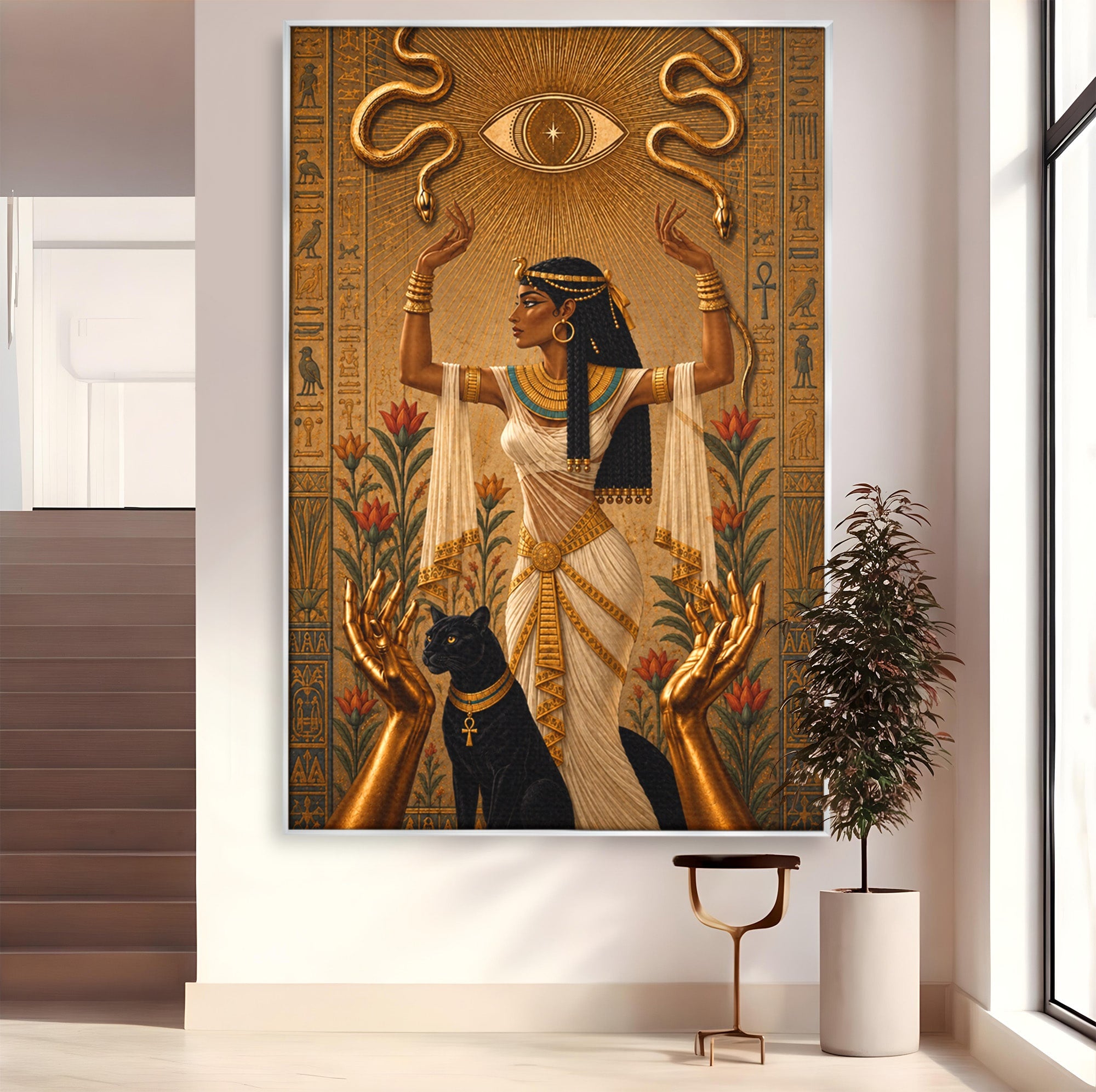 Tablou Canvas Premium LuxCanva® T1051, Zeita Egipteana, Egipt, Mitologie, Zeita, Pantera, Living, Culori Vibrante