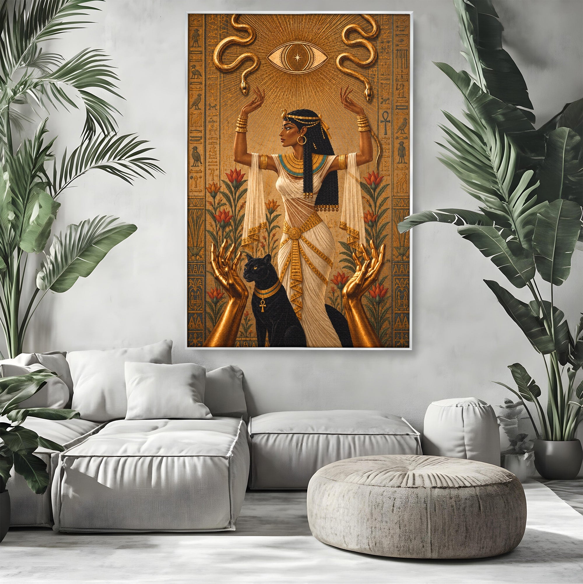 Tablou Canvas Premium LuxCanva® T1051, Zeita Egipteana, Egipt, Mitologie, Zeita, Pantera, Living, Culori Vibrante