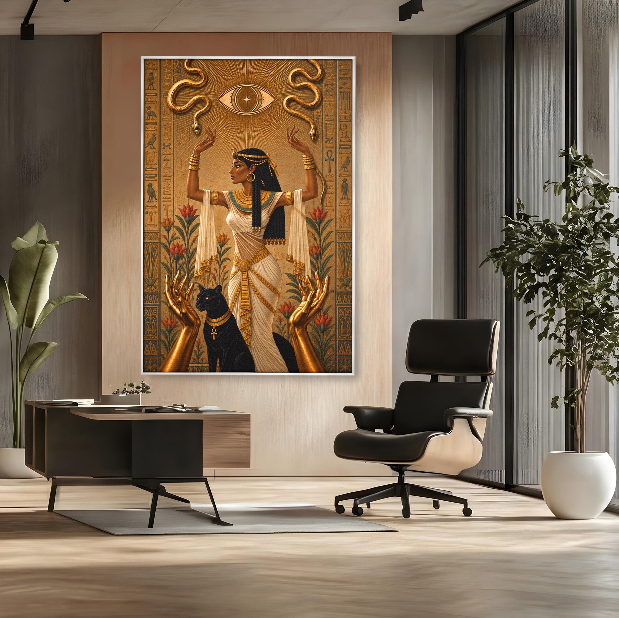 Tablou Canvas Premium LuxCanva® T1051, Zeita Egipteana, Egipt, Mitologie, Zeita, Pantera, Living, Culori Vibrante