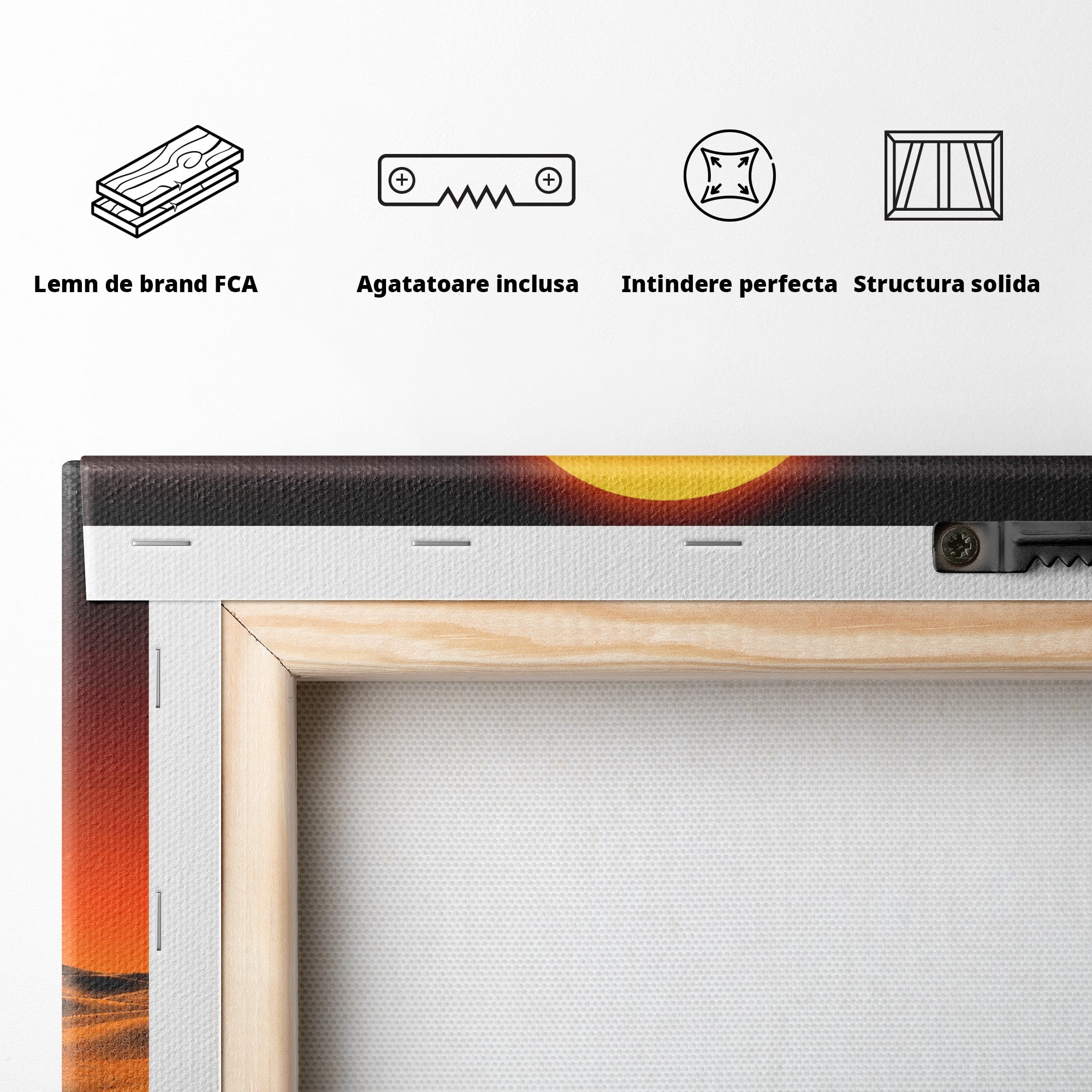 Tablou Canvas Premium LuxCanva® T1053, Apus Peste Piramide, Piramide, Apus, Desert, Camel, Living, Culori Vibrante