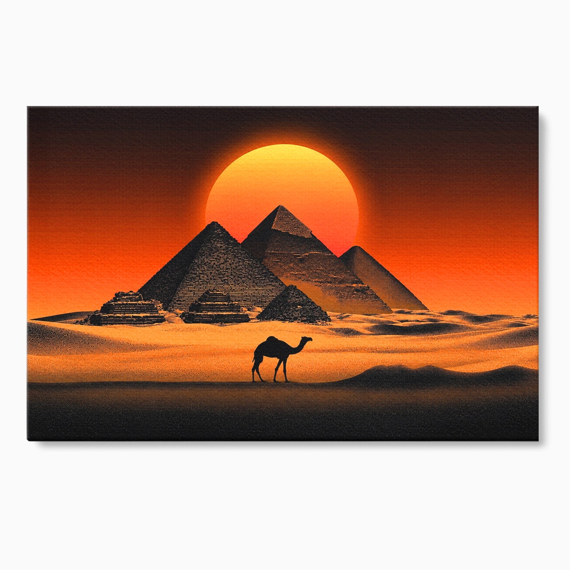 Tablou Canvas Premium LuxCanva® T1053, Apus Peste Piramide, Piramide, Apus, Desert, Camel, Living, Culori Vibrante