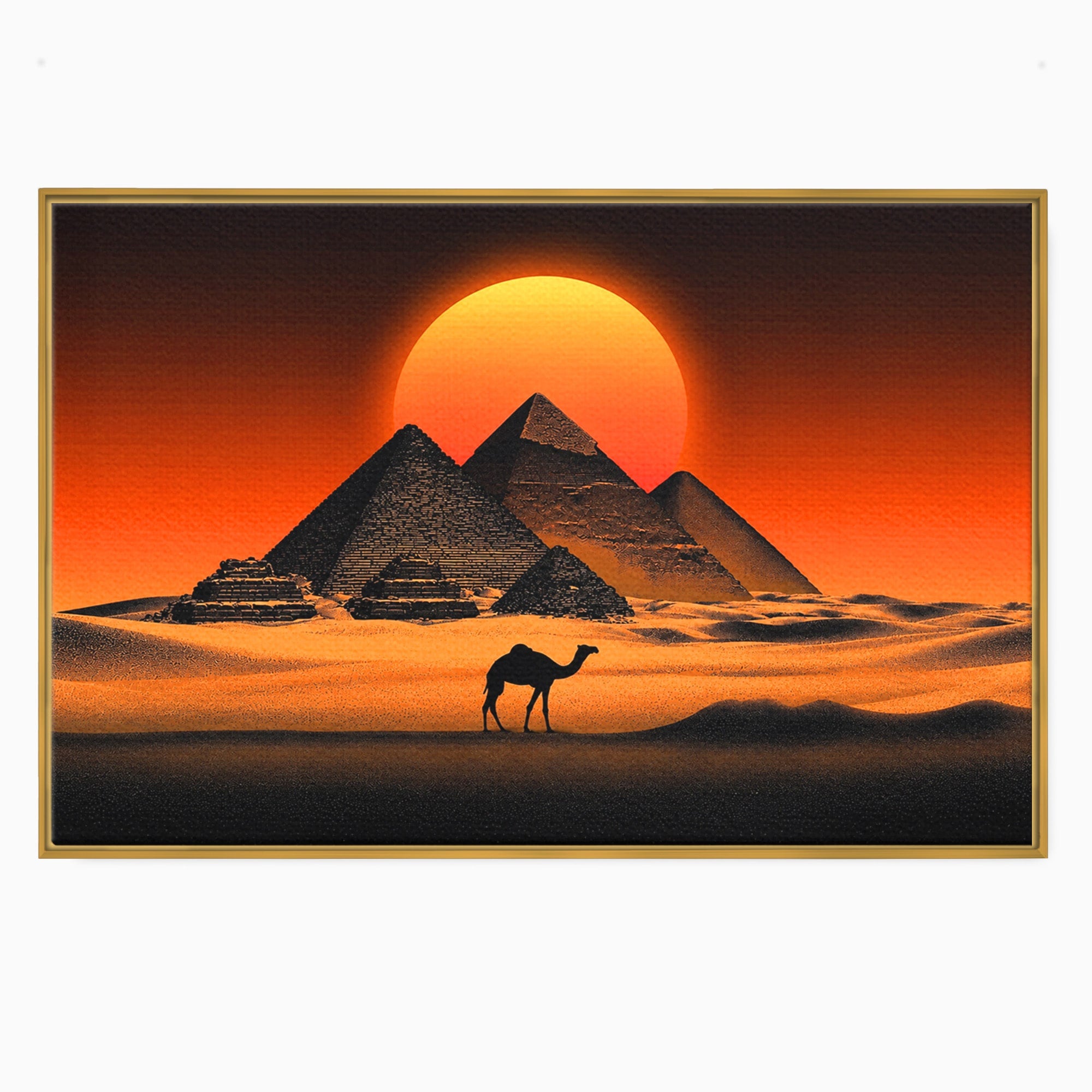 Tablou Canvas Premium LuxCanva® T1053, Apus Peste Piramide, Piramide, Apus, Desert, Camel, Living, Culori Vibrante