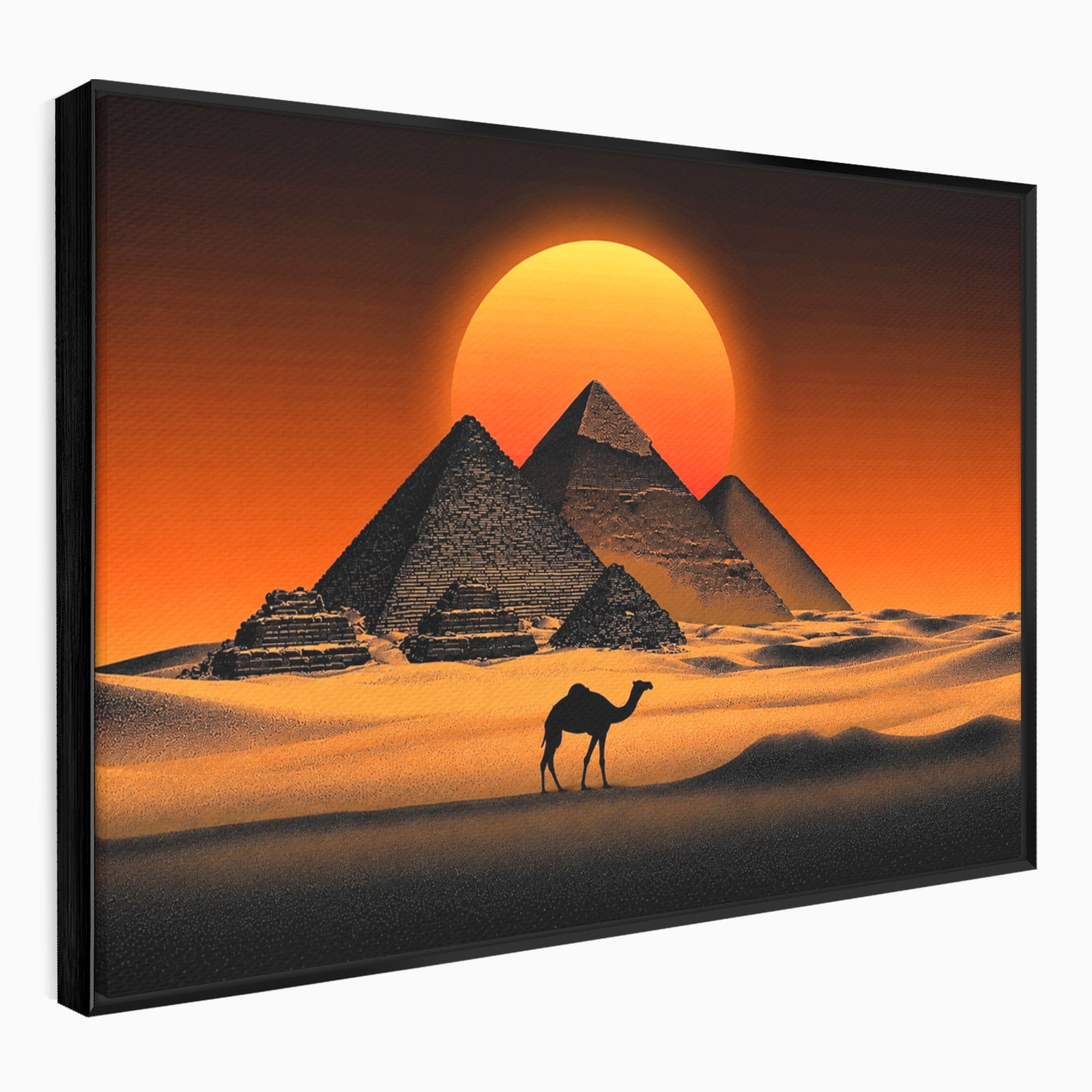 Tablou Canvas Premium LuxCanva® T1053, Apus Peste Piramide, Piramide, Apus, Desert, Camel, Living, Culori Vibrante