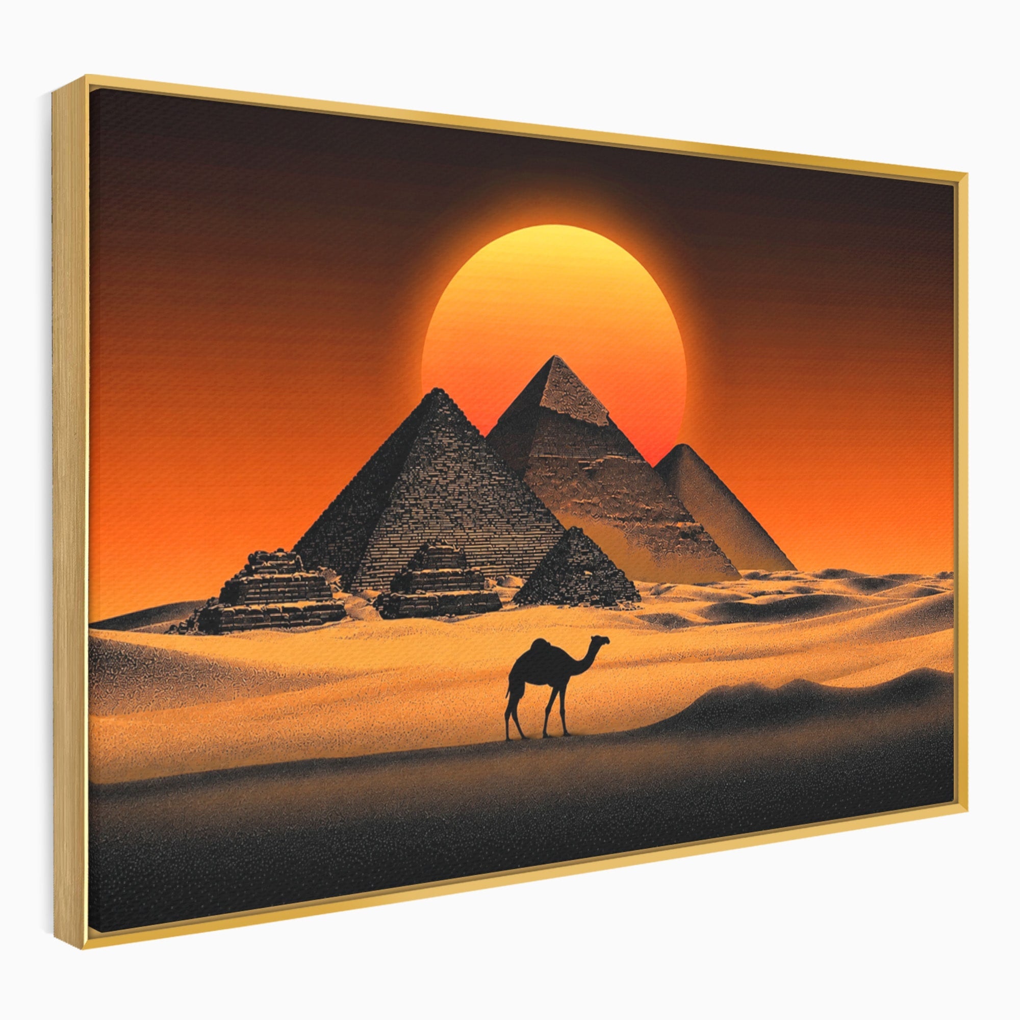 Tablou Canvas Premium LuxCanva® T1053, Apus Peste Piramide, Piramide, Apus, Desert, Camel, Living, Culori Vibrante