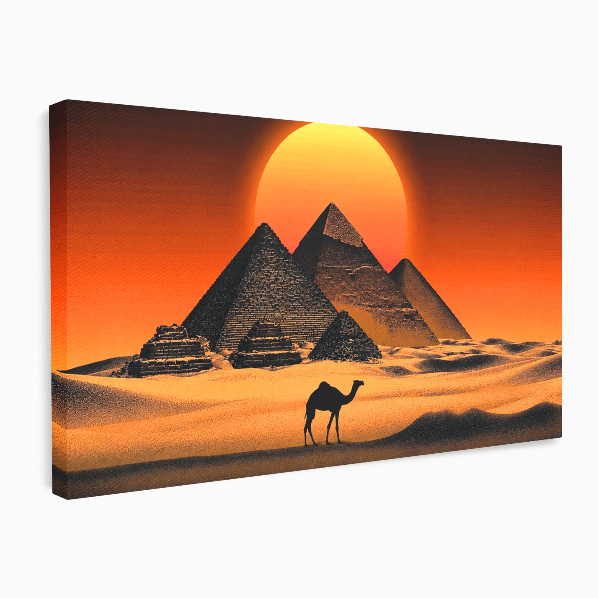 Tablou Canvas Premium LuxCanva® T1053, Apus Peste Piramide, Piramide, Apus, Desert, Camel, Living, Culori Vibrante