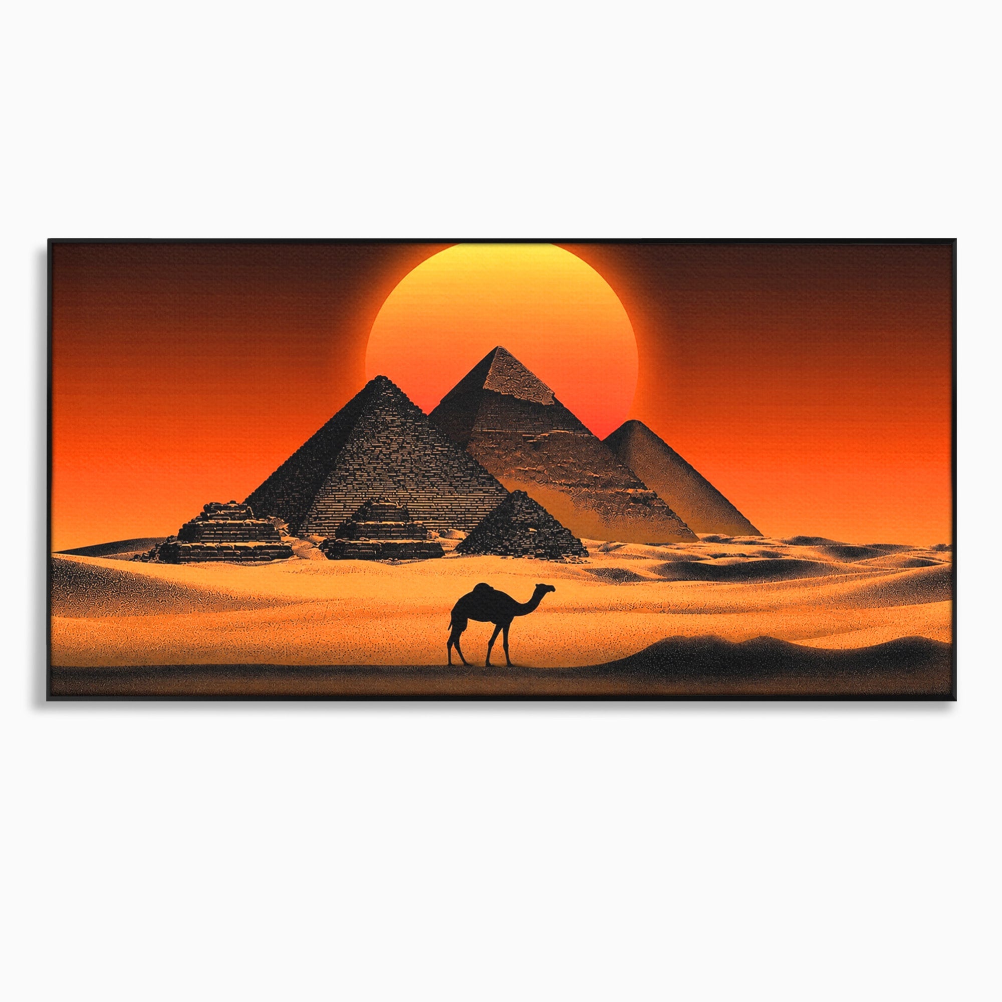 Tablou Canvas Premium LuxCanva® T1053, Apus Peste Piramide, Piramide, Apus, Desert, Camel, Living, Culori Vibrante