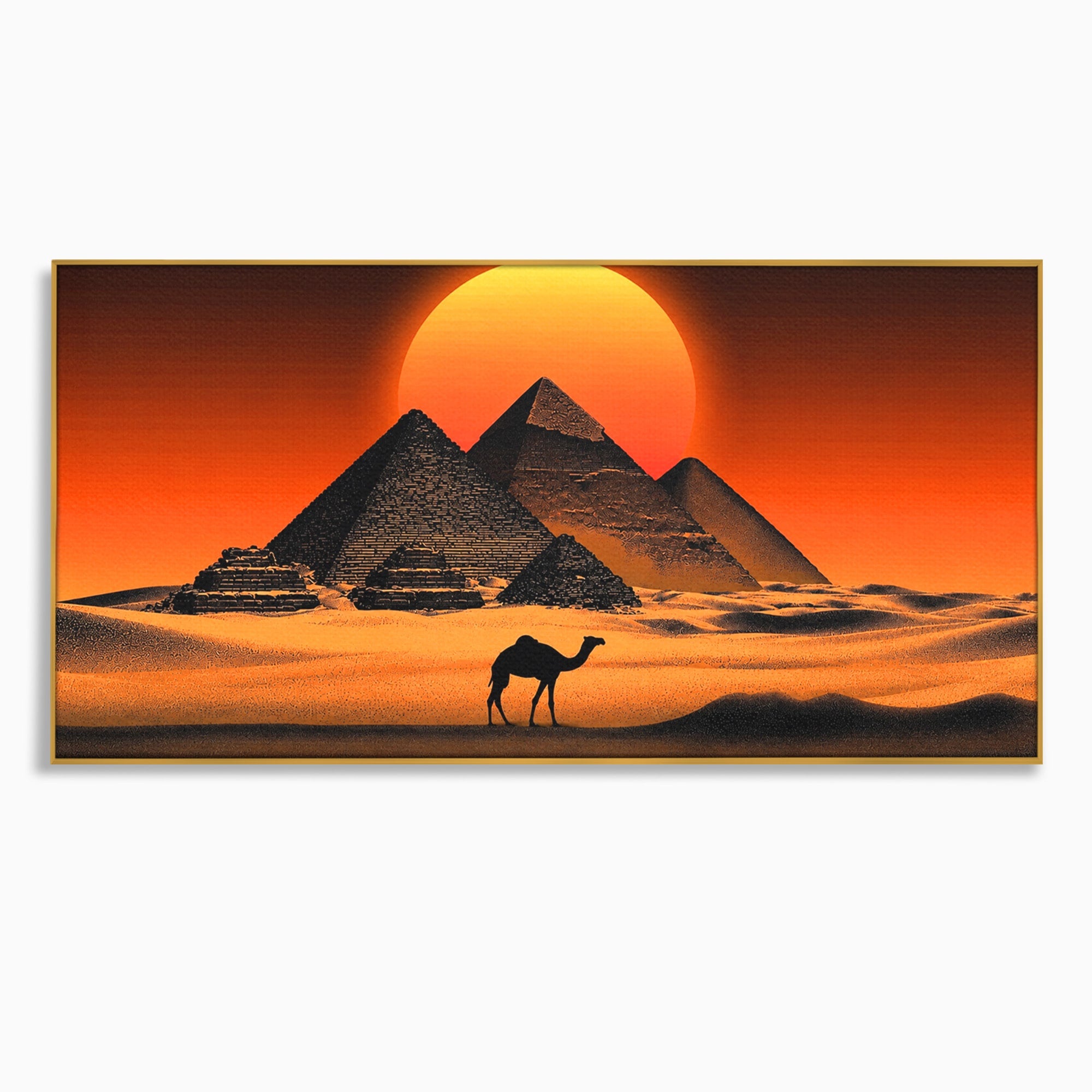 Tablou Canvas Premium LuxCanva® T1053, Apus Peste Piramide, Piramide, Apus, Desert, Camel, Living, Culori Vibrante