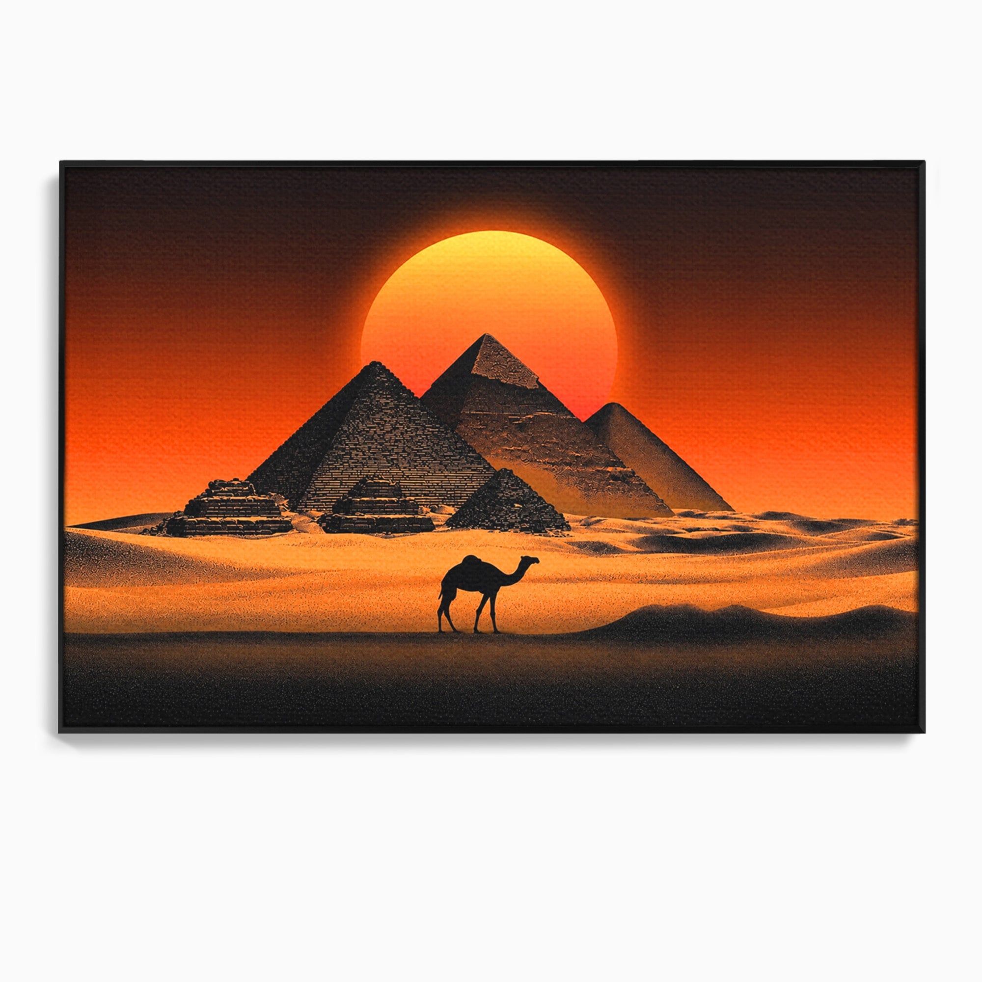 Tablou Canvas Premium LuxCanva® T1053, Apus Peste Piramide, Piramide, Apus, Desert, Camel, Living, Culori Vibrante