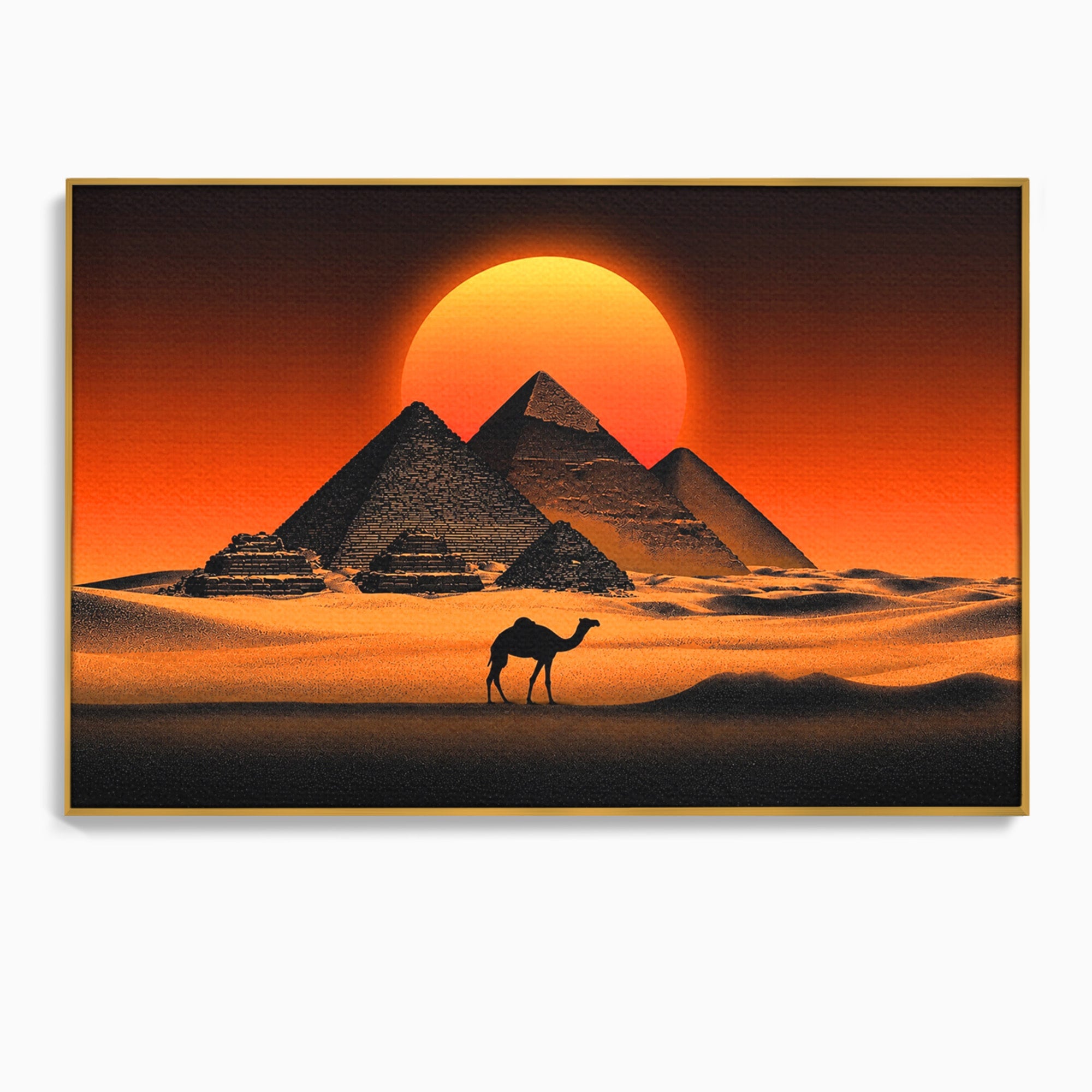 Tablou Canvas Premium LuxCanva® T1053, Apus Peste Piramide, Piramide, Apus, Desert, Camel, Living, Culori Vibrante