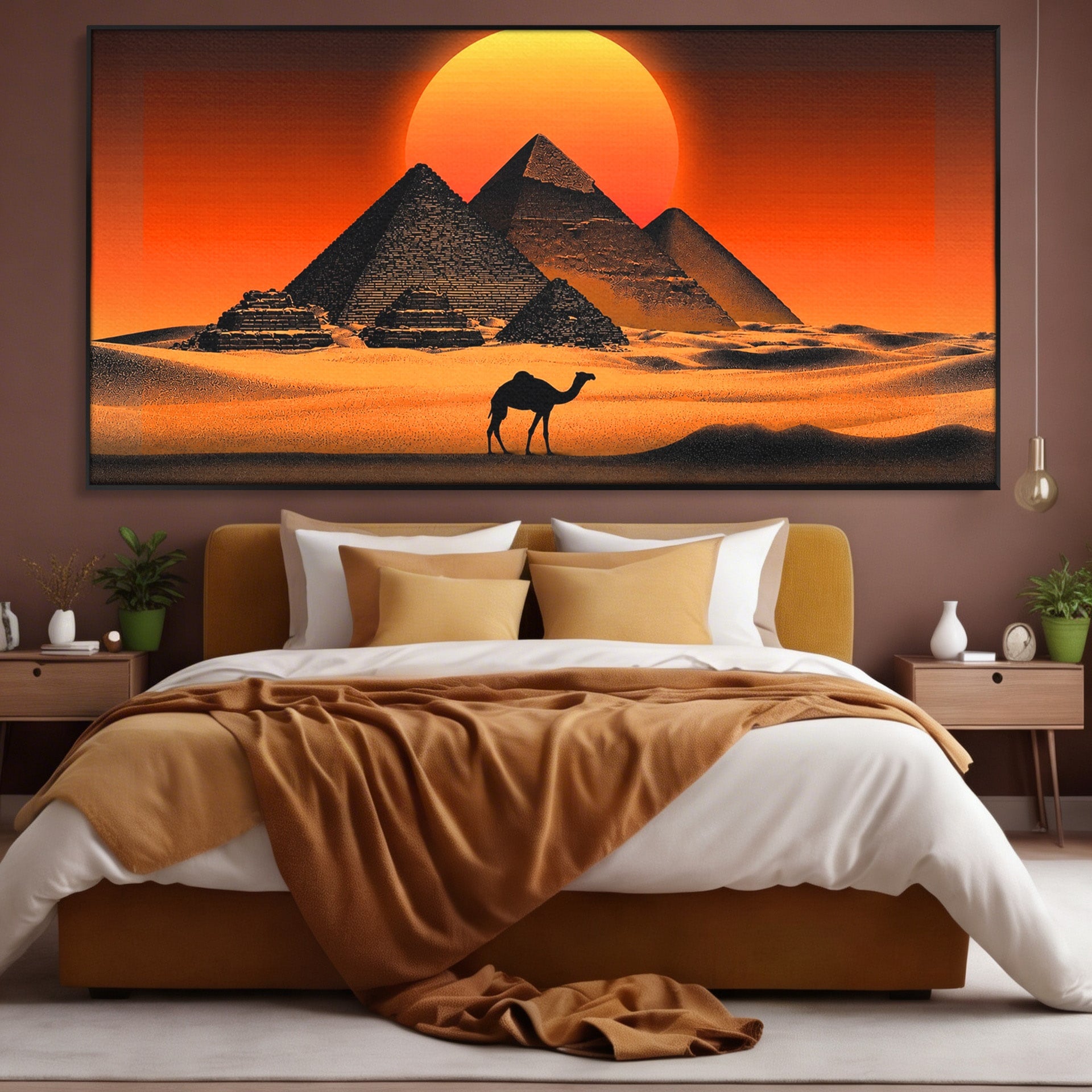 Tablou Canvas Premium LuxCanva® T1053, Apus Peste Piramide, Piramide, Apus, Desert, Camel, Living, Culori Vibrante
