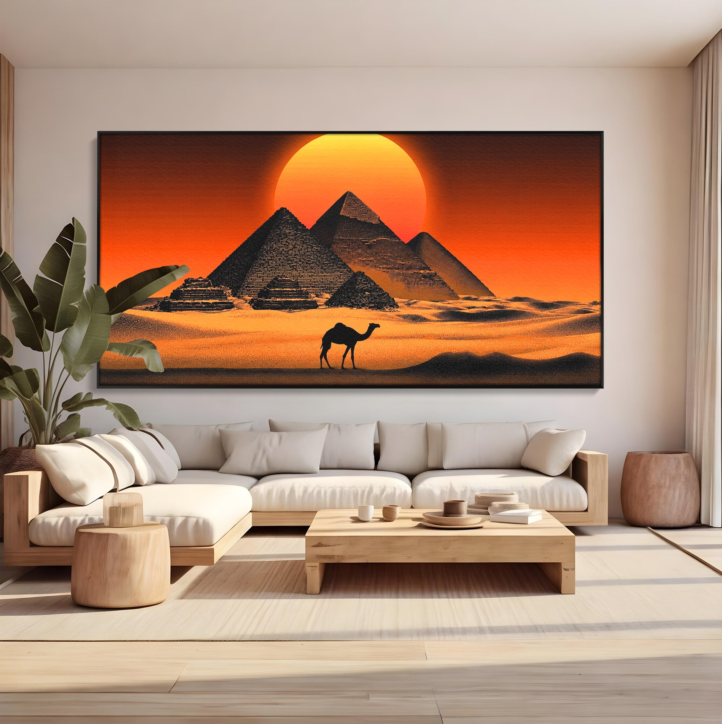 Tablou Canvas Premium LuxCanva® T1053, Apus Peste Piramide, Piramide, Apus, Desert, Camel, Living, Culori Vibrante
