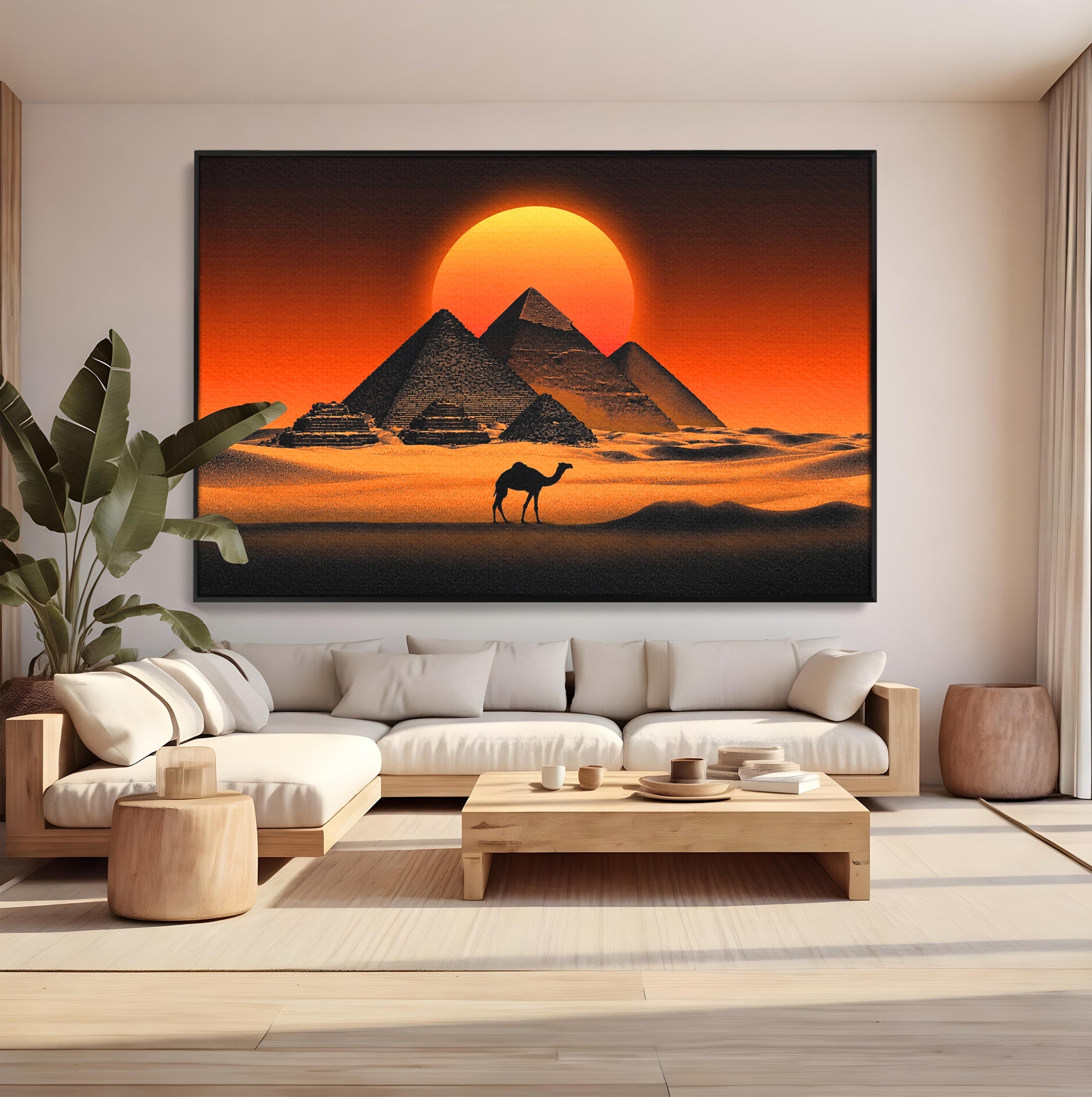 Tablou Canvas Premium LuxCanva® T1053, Apus Peste Piramide, Piramide, Apus, Desert, Camel, Living, Culori Vibrante