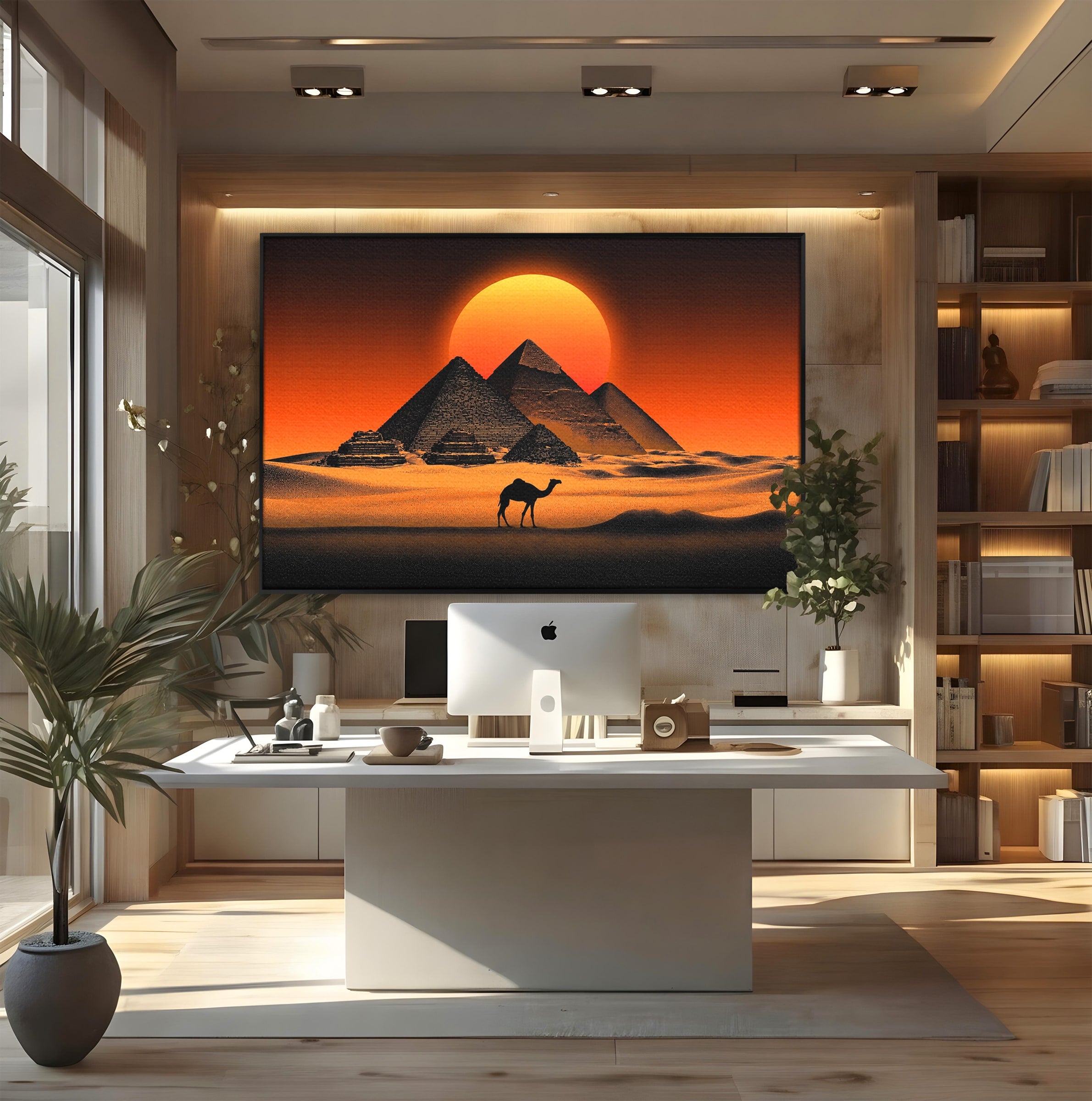 Tablou Canvas Premium LuxCanva® T1053, Apus Peste Piramide, Piramide, Apus, Desert, Camel, Living, Culori Vibrante