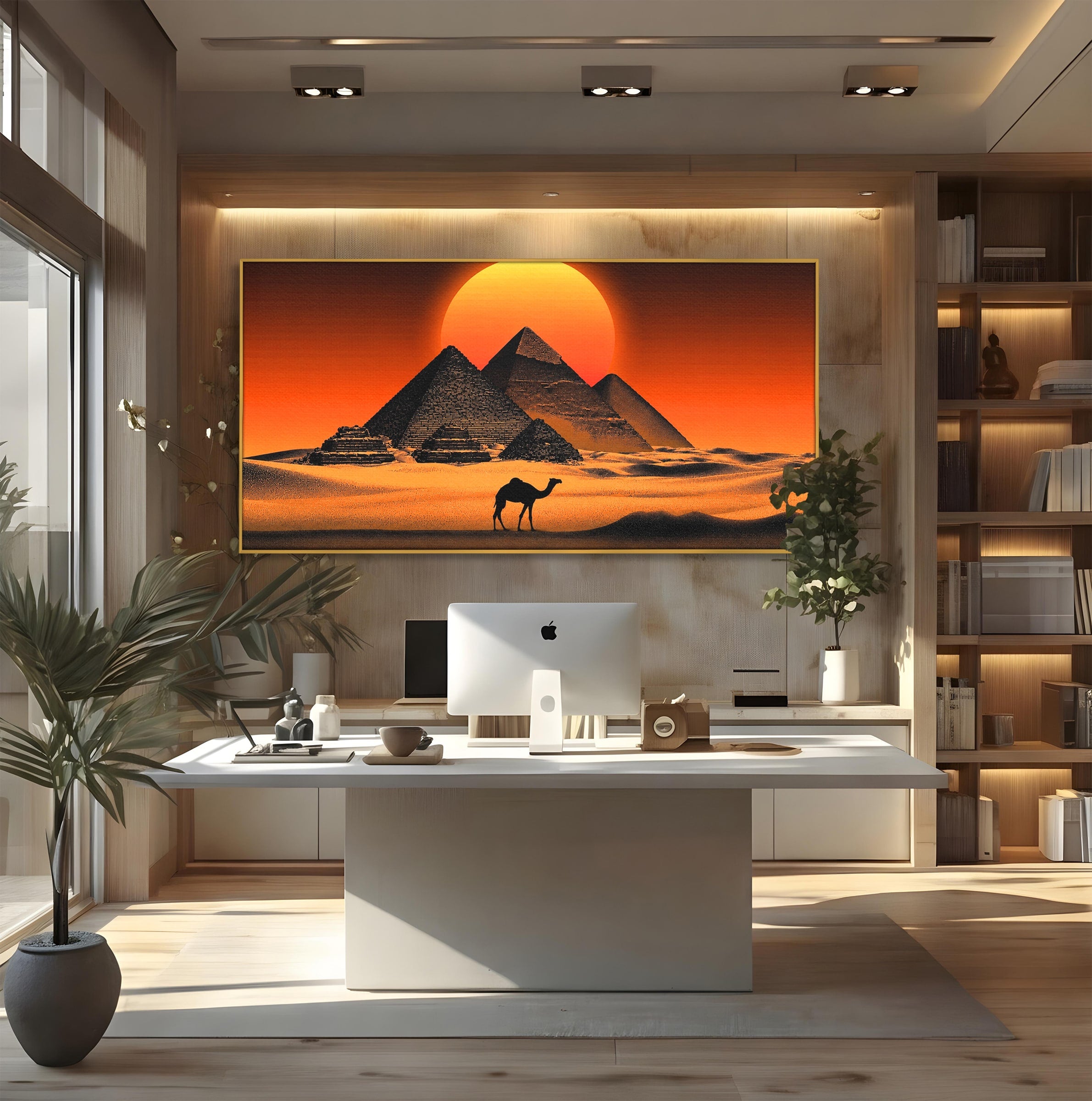 Tablou Canvas Premium LuxCanva® T1053, Apus Peste Piramide, Piramide, Apus, Desert, Camel, Living, Culori Vibrante