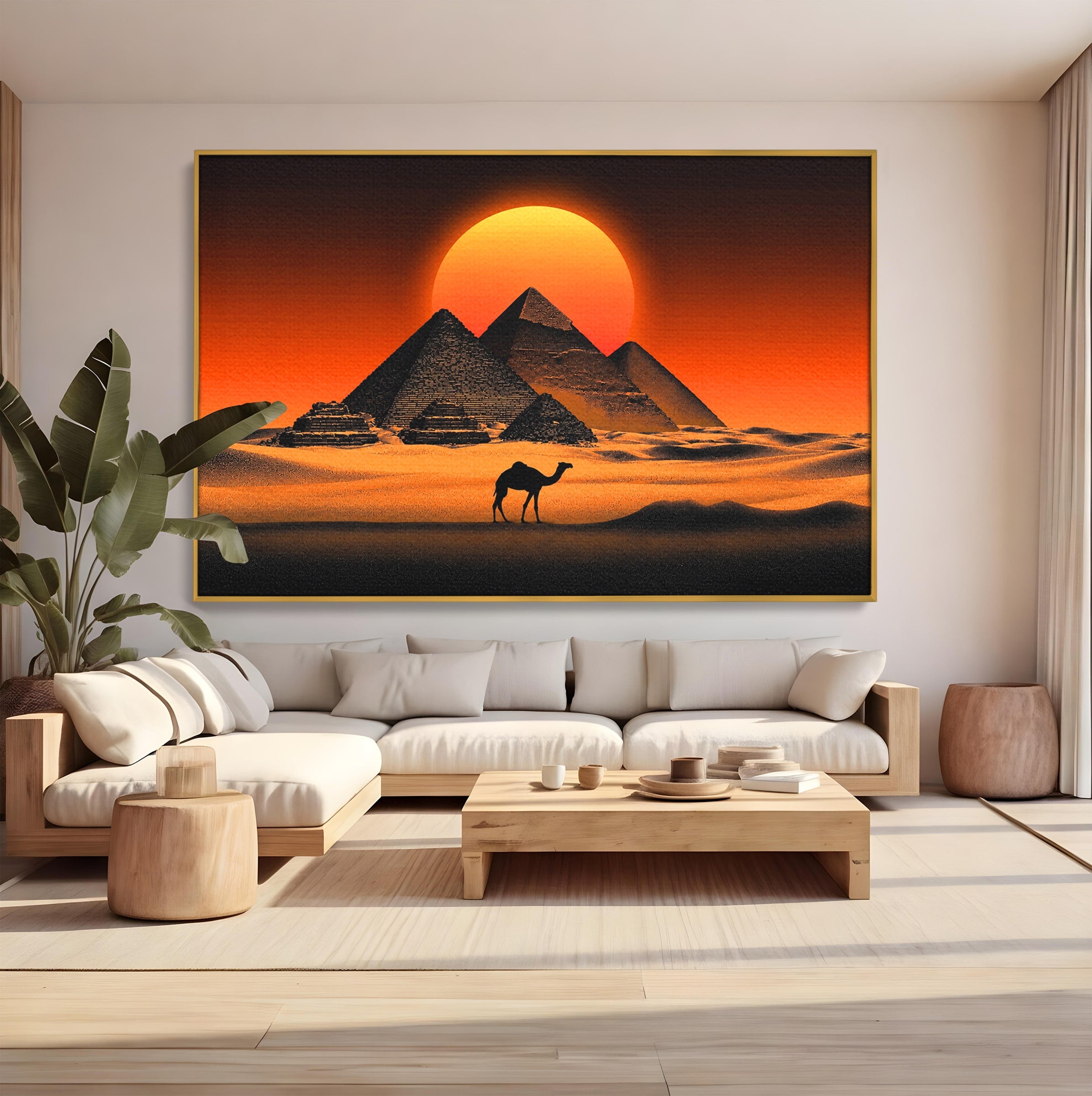 Tablou Canvas Premium LuxCanva® T1053, Apus Peste Piramide, Piramide, Apus, Desert, Camel, Living, Culori Vibrante
