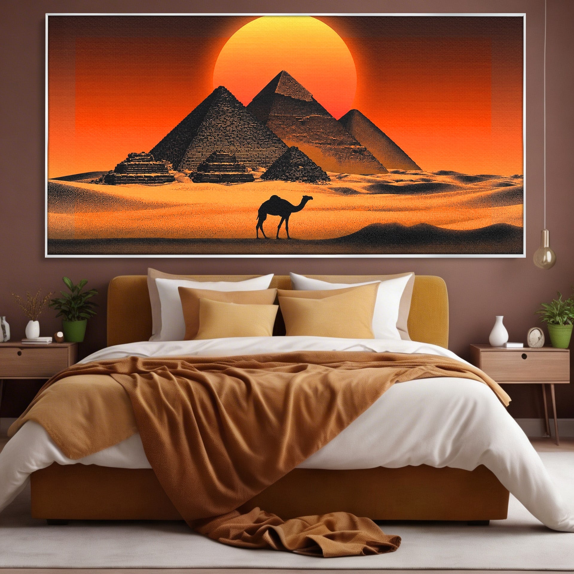 Tablou Canvas Premium LuxCanva® T1053, Apus Peste Piramide, Piramide, Apus, Desert, Camel, Living, Culori Vibrante