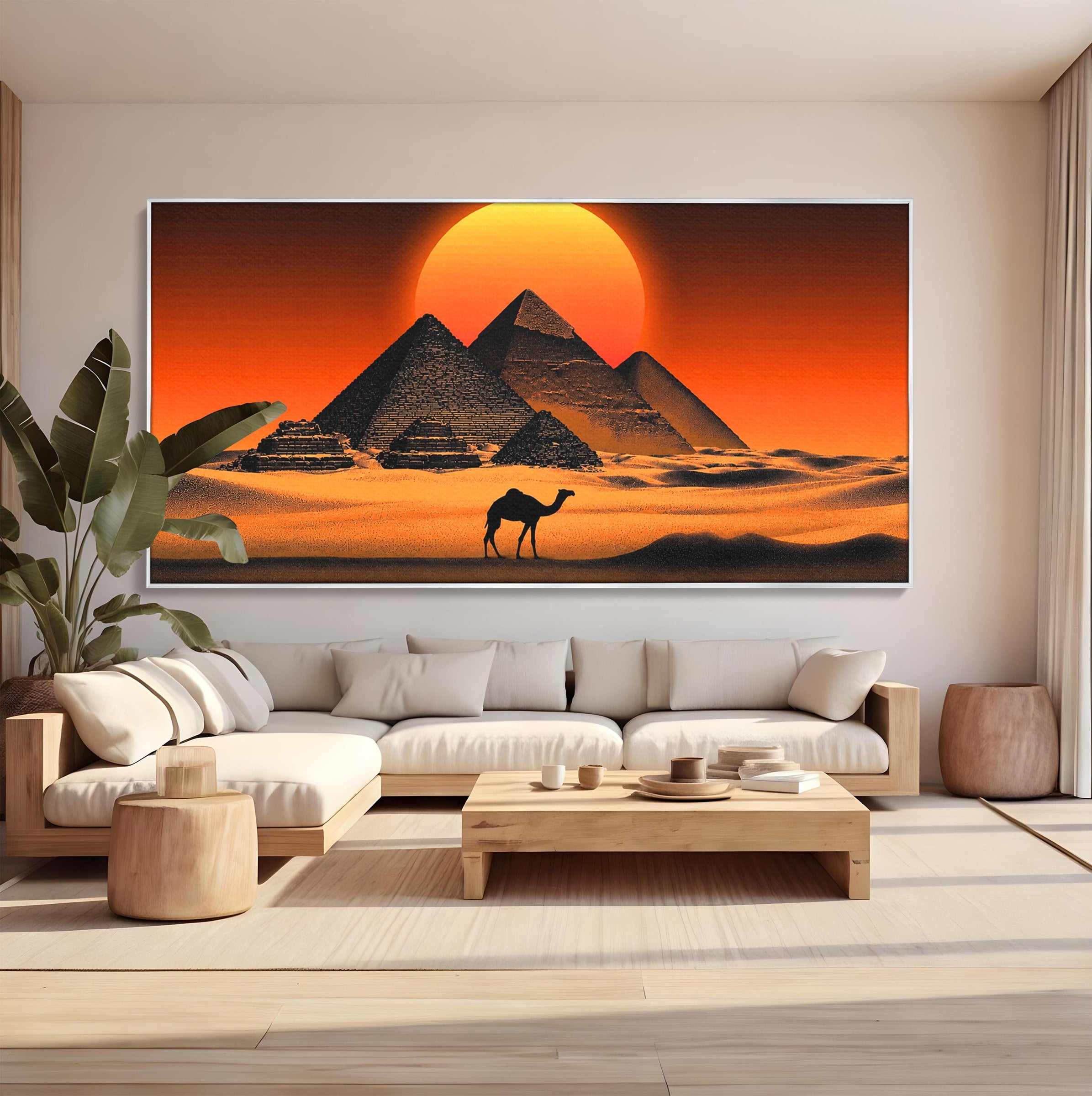 Tablou Canvas Premium LuxCanva® T1053, Apus Peste Piramide, Piramide, Apus, Desert, Camel, Living, Culori Vibrante