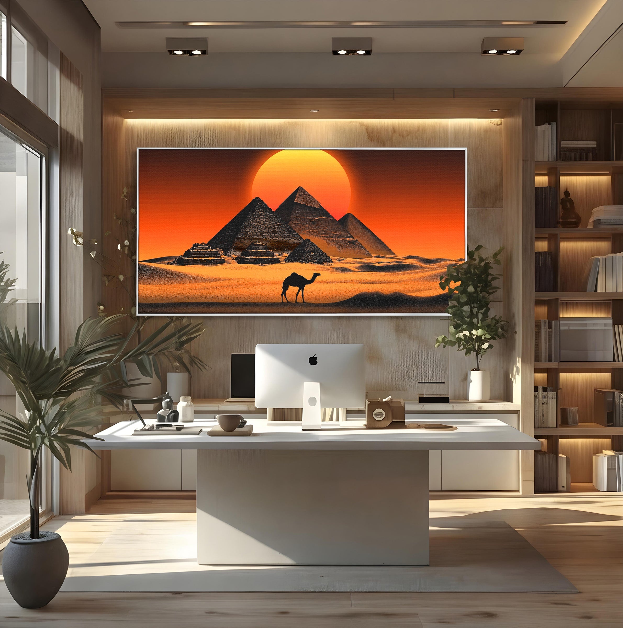 Tablou Canvas Premium LuxCanva® T1053, Apus Peste Piramide, Piramide, Apus, Desert, Camel, Living, Culori Vibrante