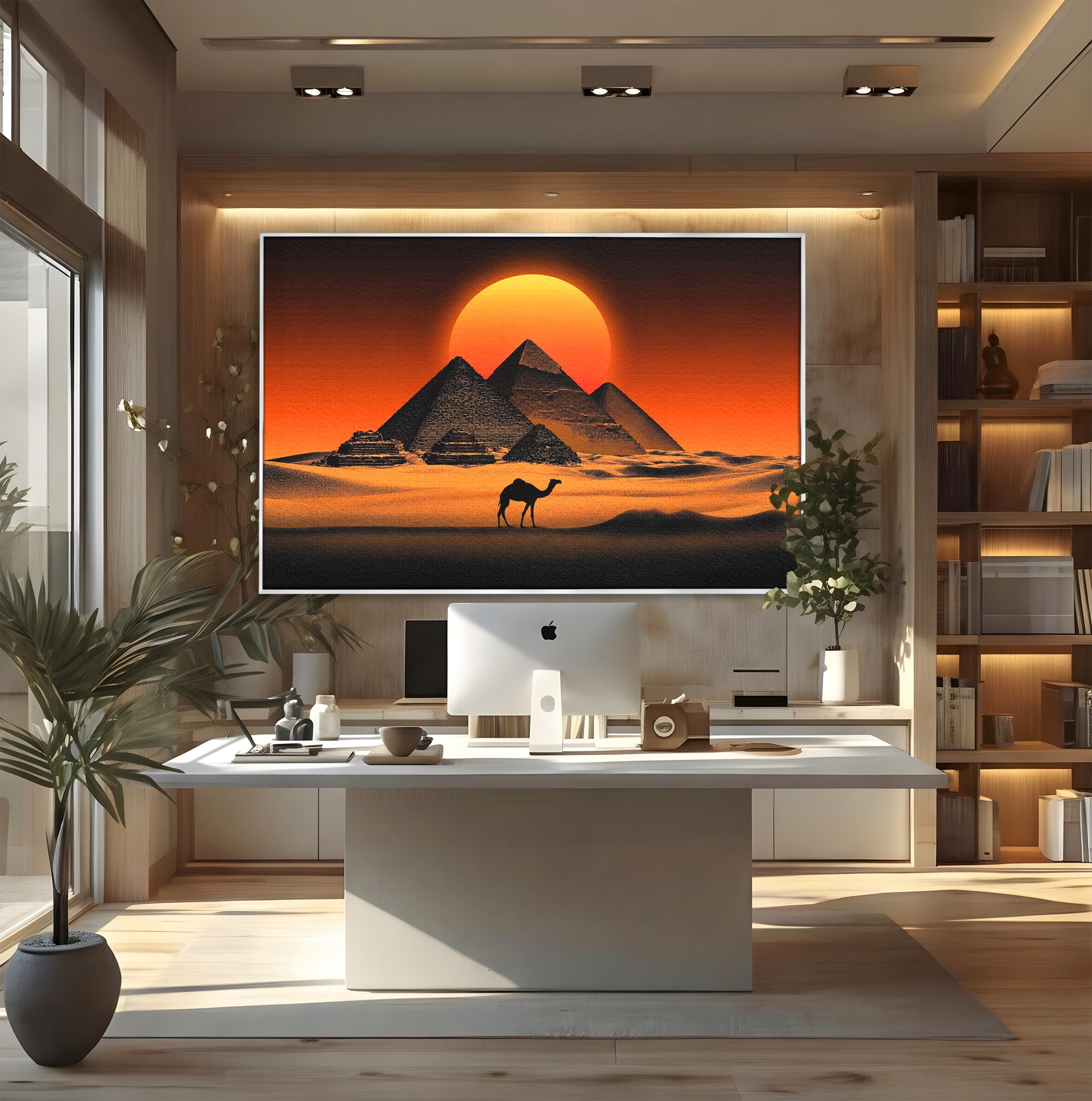 Tablou Canvas Premium LuxCanva® T1053, Apus Peste Piramide, Piramide, Apus, Desert, Camel, Living, Culori Vibrante