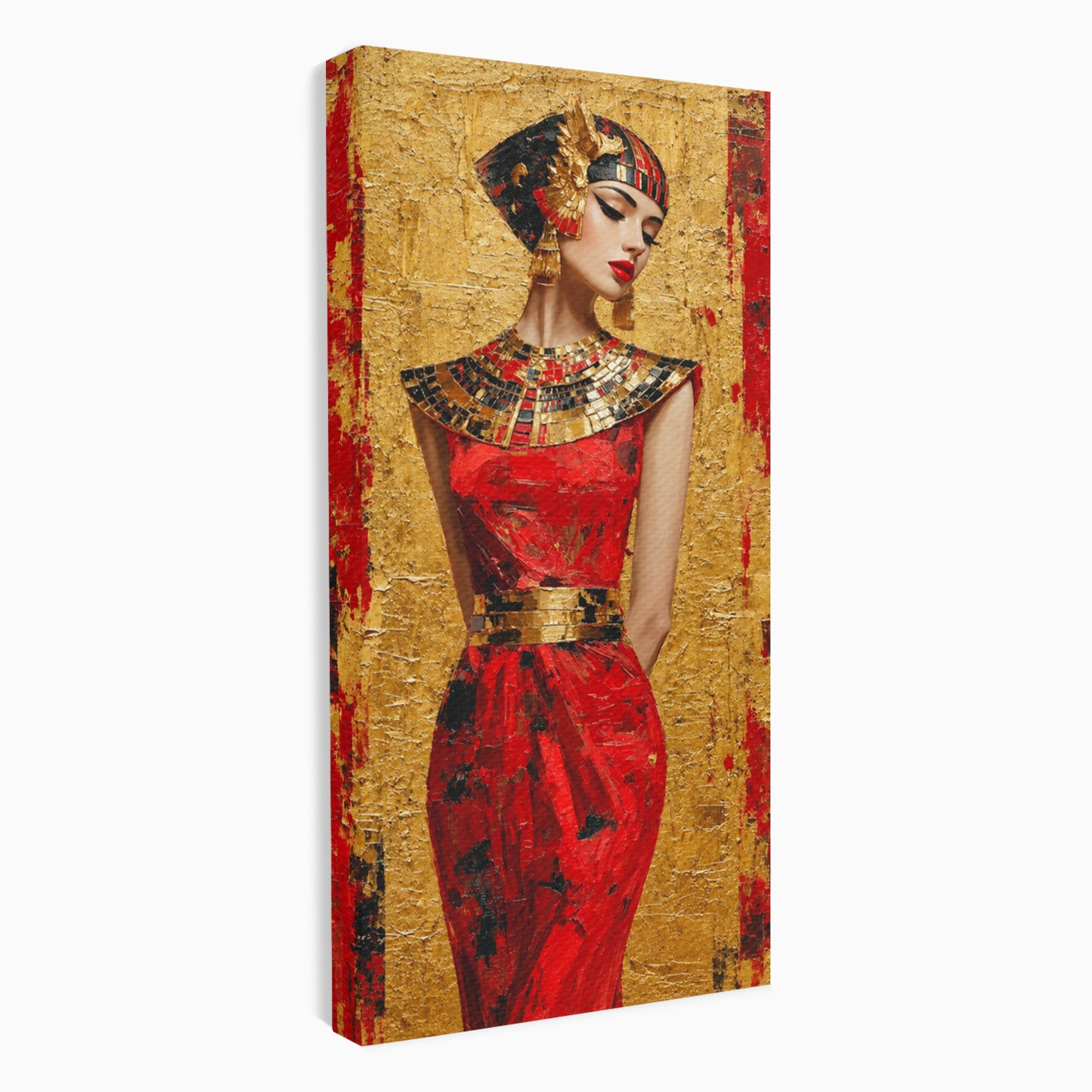 Tablou Canvas Premium LuxCanva® T1054, Regina Egipteana In Rosu, Egipt, Regina, Portret, Istorie, Living, Culori Vibrante