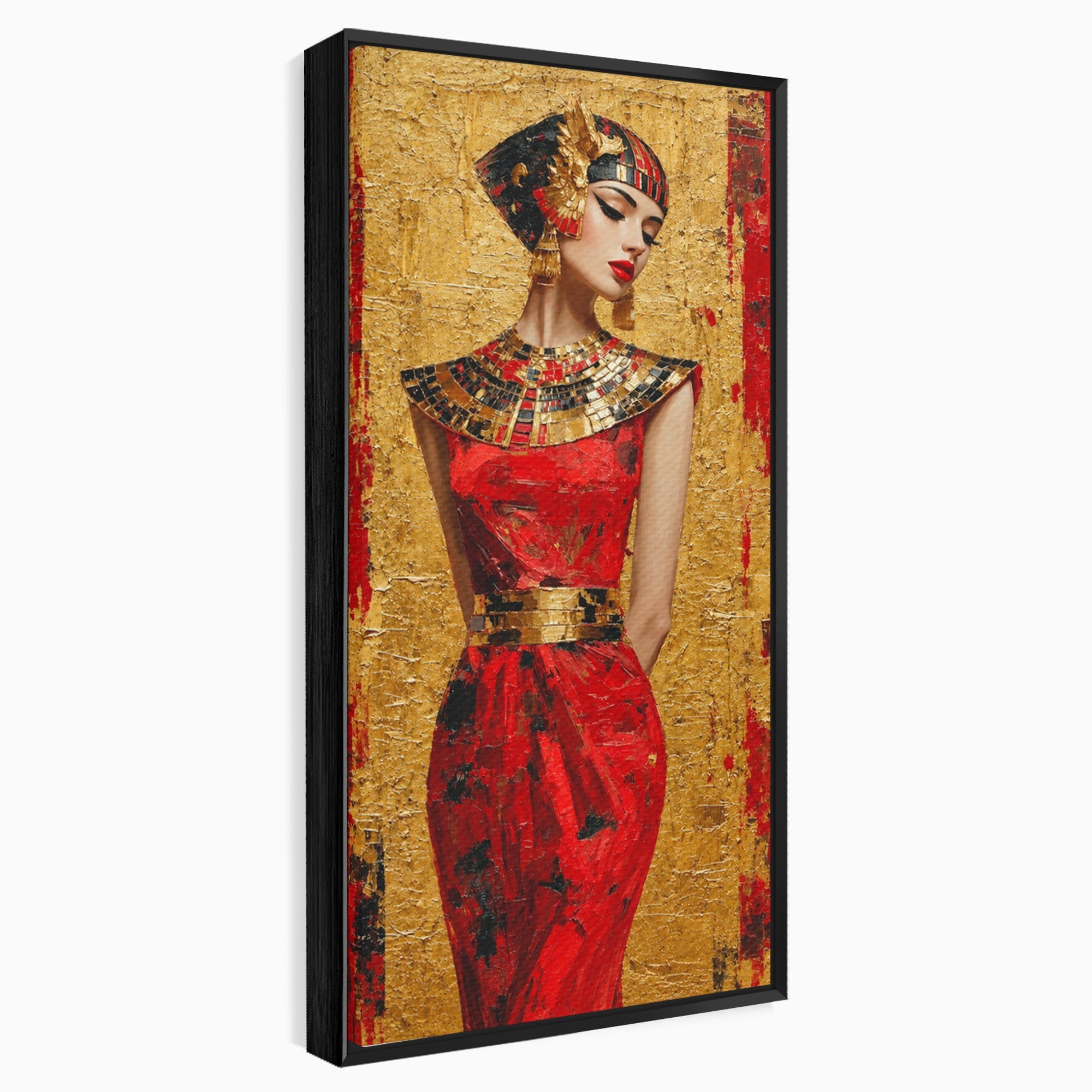 Tablou Canvas Premium LuxCanva® T1054, Regina Egipteana In Rosu, Egipt, Regina, Portret, Istorie, Living, Culori Vibrante