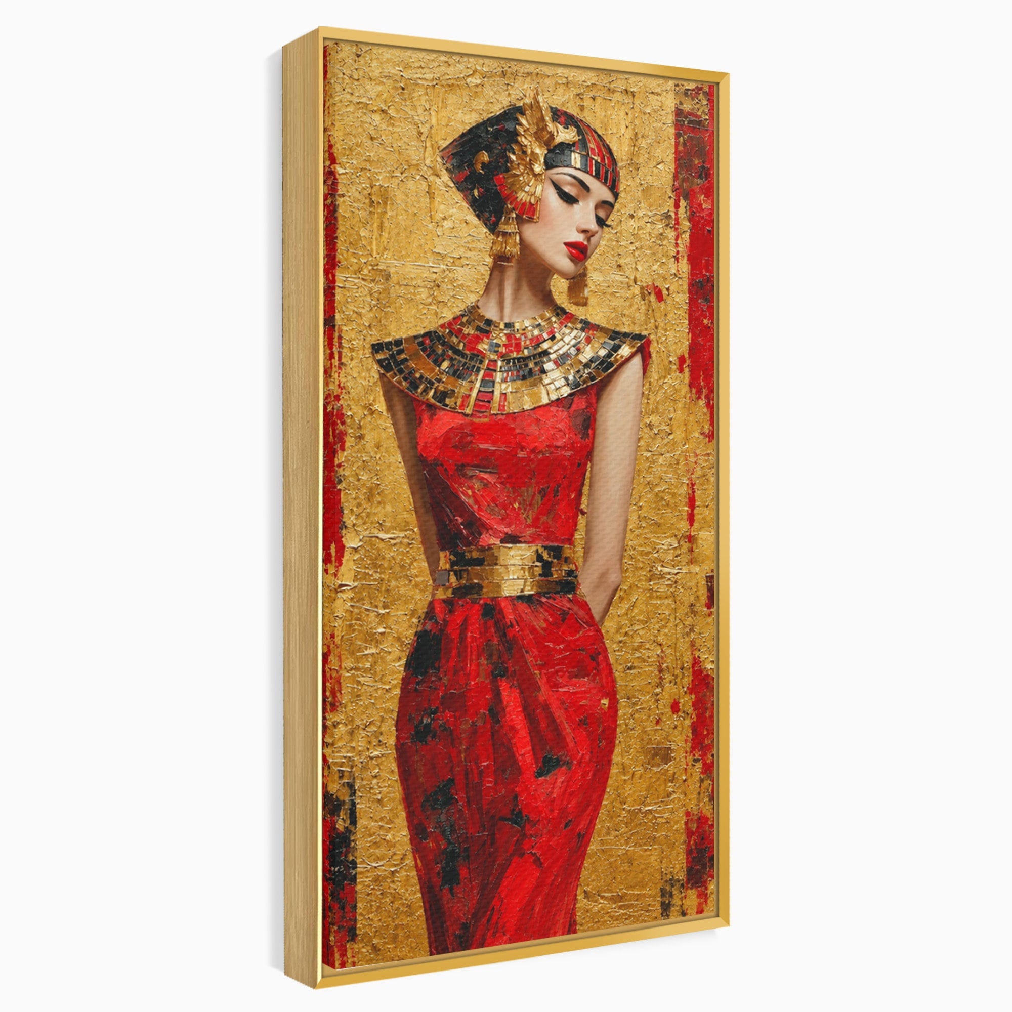 Tablou Canvas Premium LuxCanva® T1054, Regina Egipteana In Rosu, Egipt, Regina, Portret, Istorie, Living, Culori Vibrante
