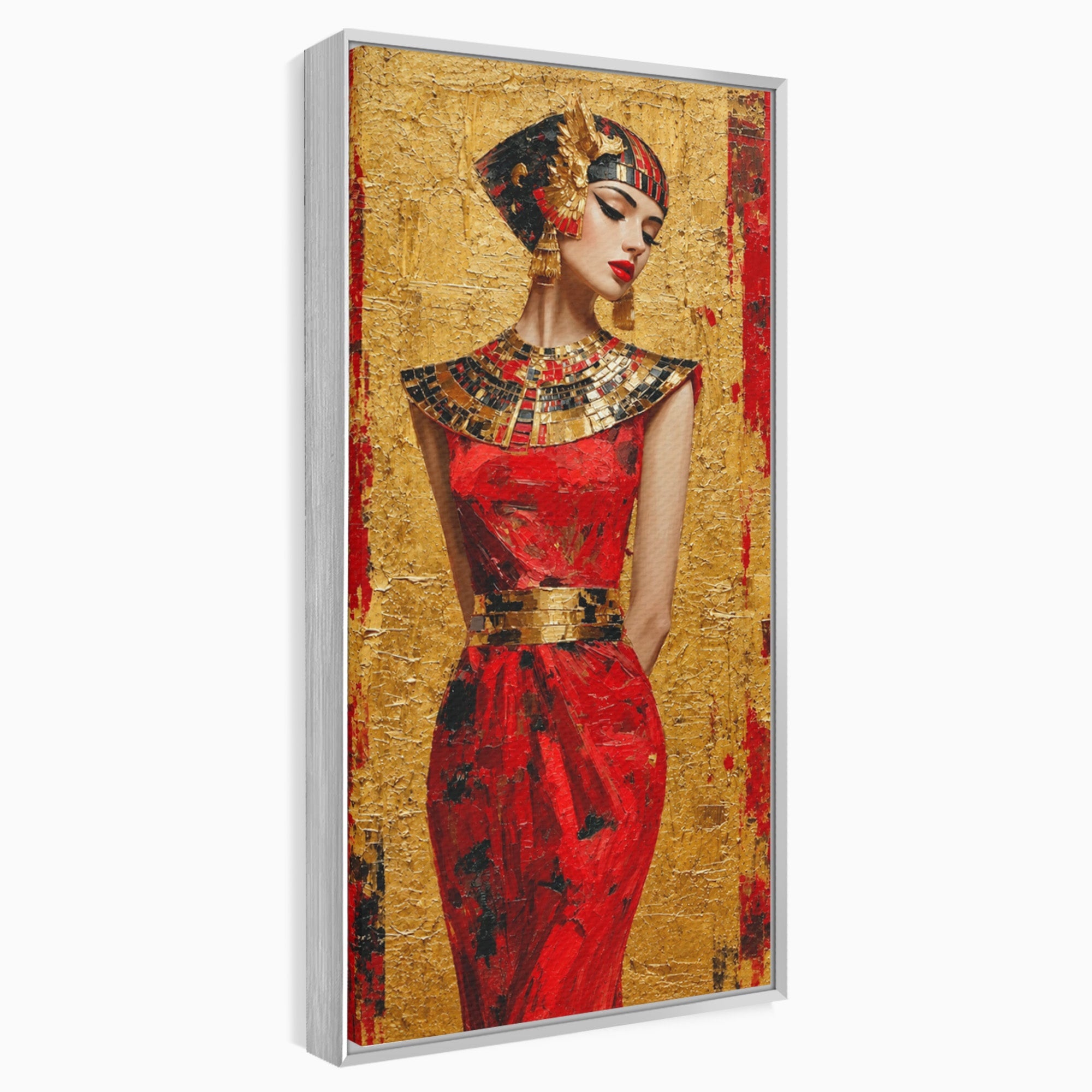Tablou Canvas Premium LuxCanva® T1054, Regina Egipteana In Rosu, Egipt, Regina, Portret, Istorie, Living, Culori Vibrante