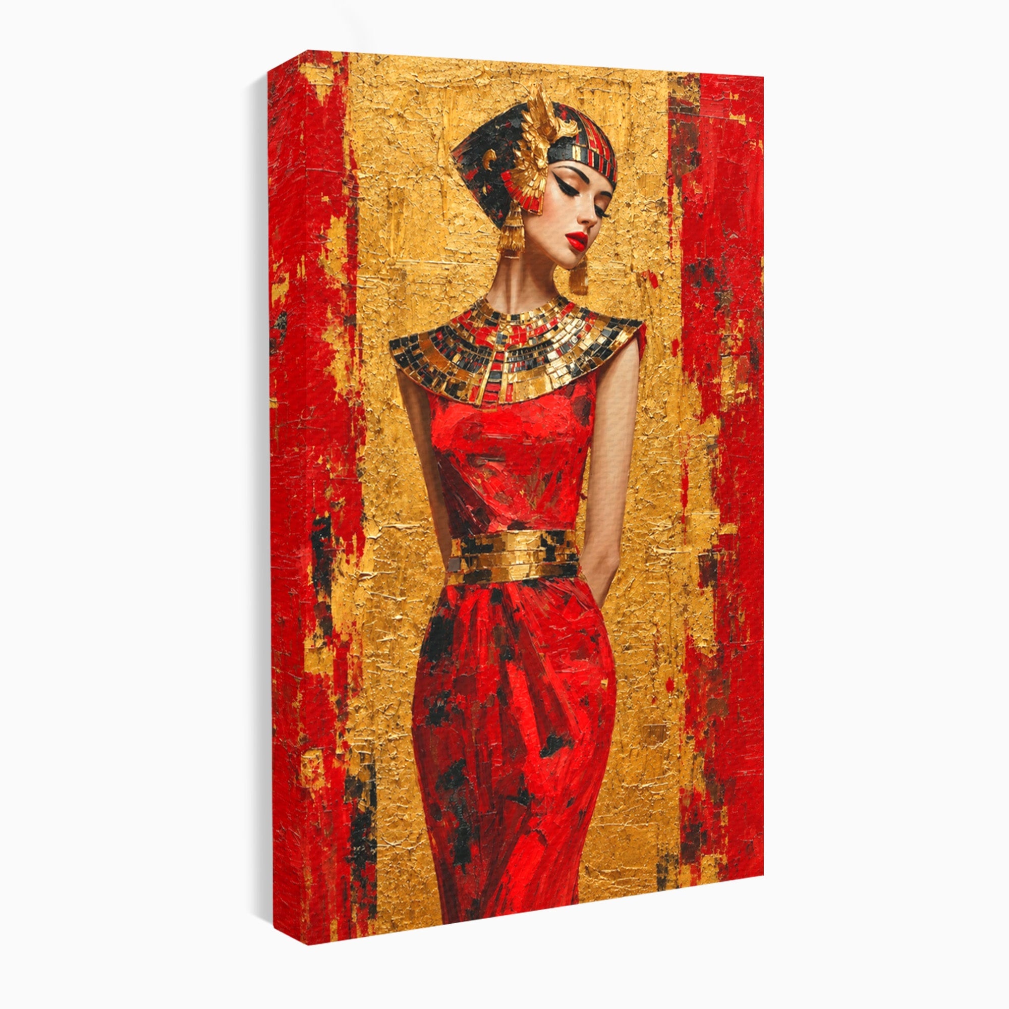 Tablou Canvas Premium LuxCanva® T1054, Regina Egipteana In Rosu, Egipt, Regina, Portret, Istorie, Living, Culori Vibrante