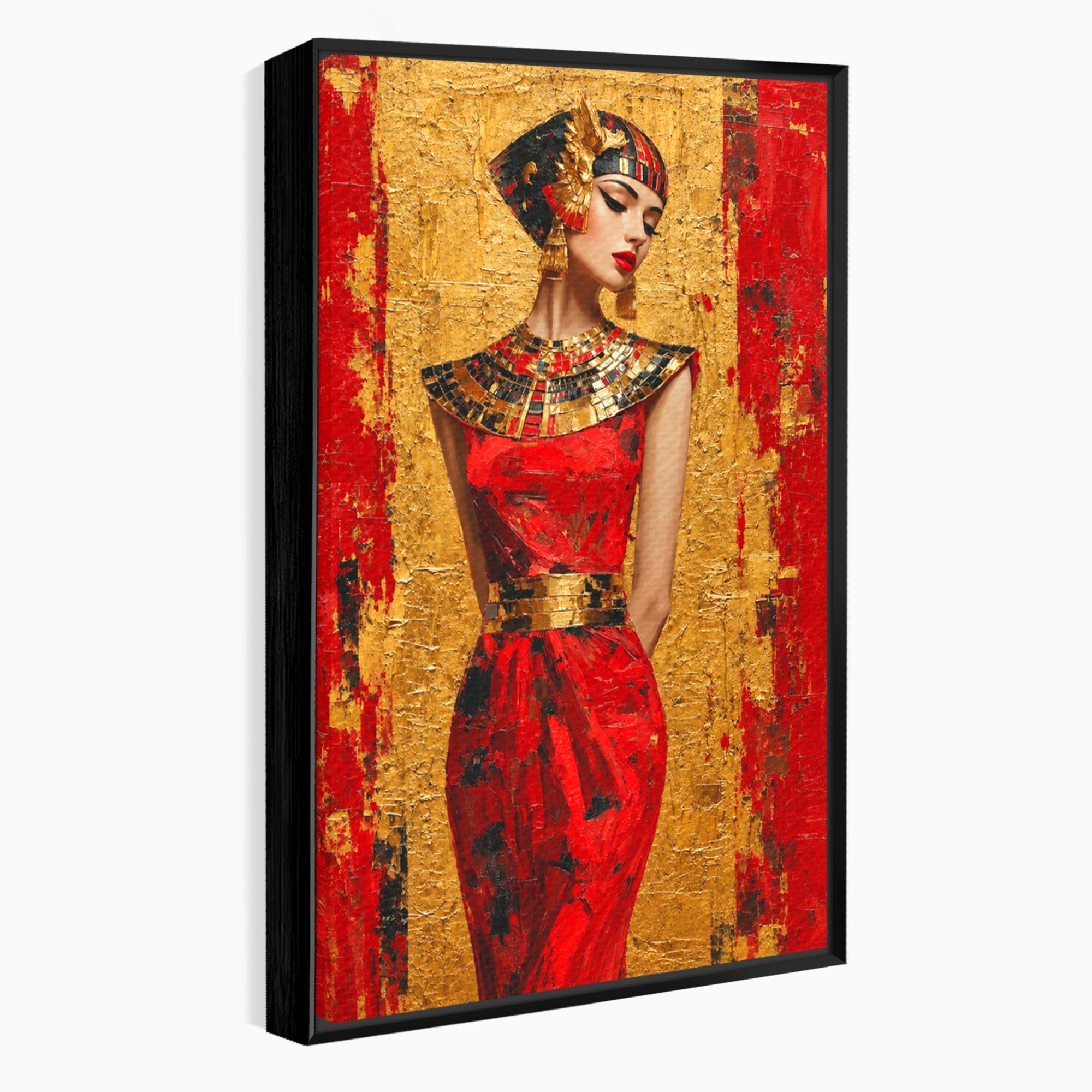 Tablou Canvas Premium LuxCanva® T1054, Regina Egipteana In Rosu, Egipt, Regina, Portret, Istorie, Living, Culori Vibrante