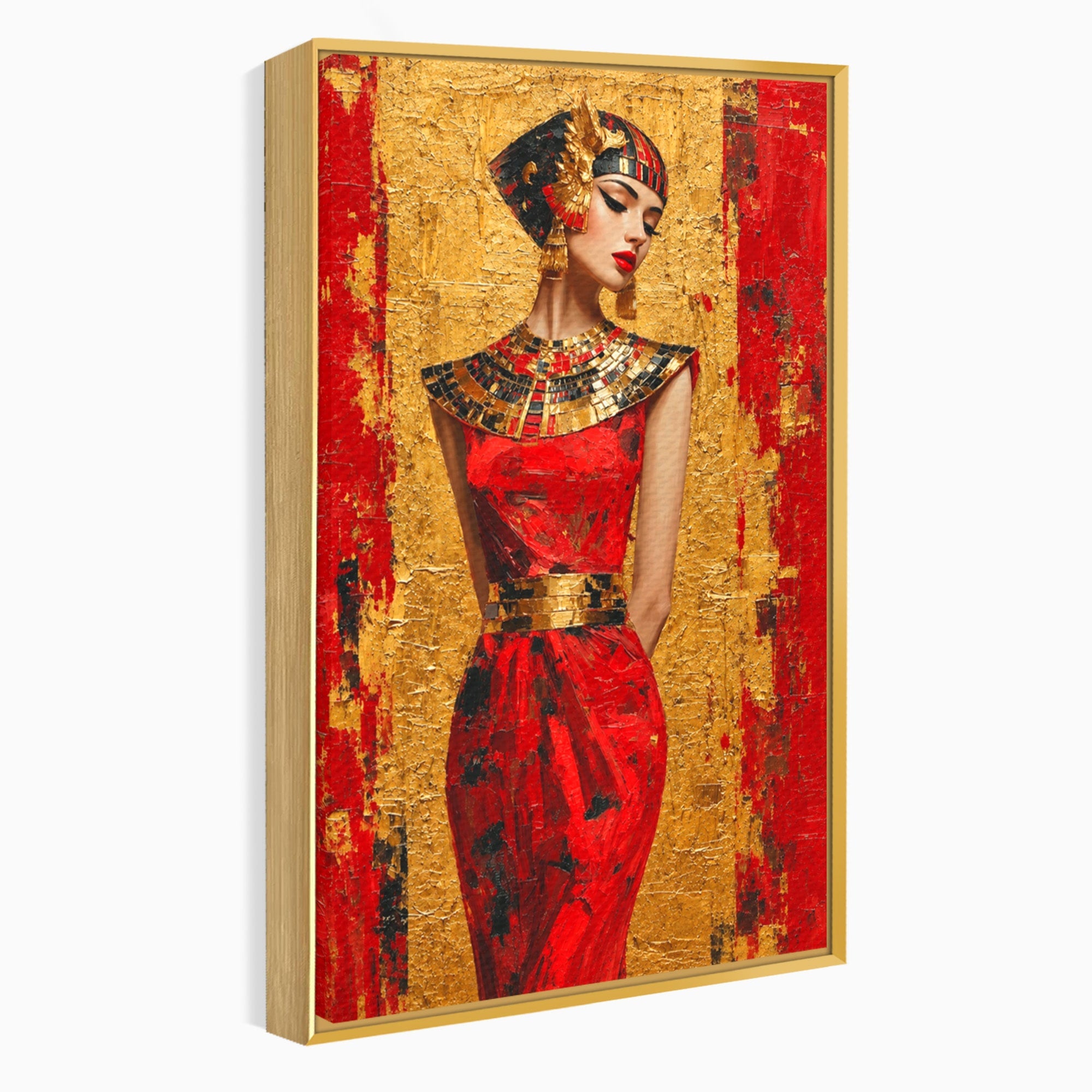 Tablou Canvas Premium LuxCanva® T1054, Regina Egipteana In Rosu, Egipt, Regina, Portret, Istorie, Living, Culori Vibrante