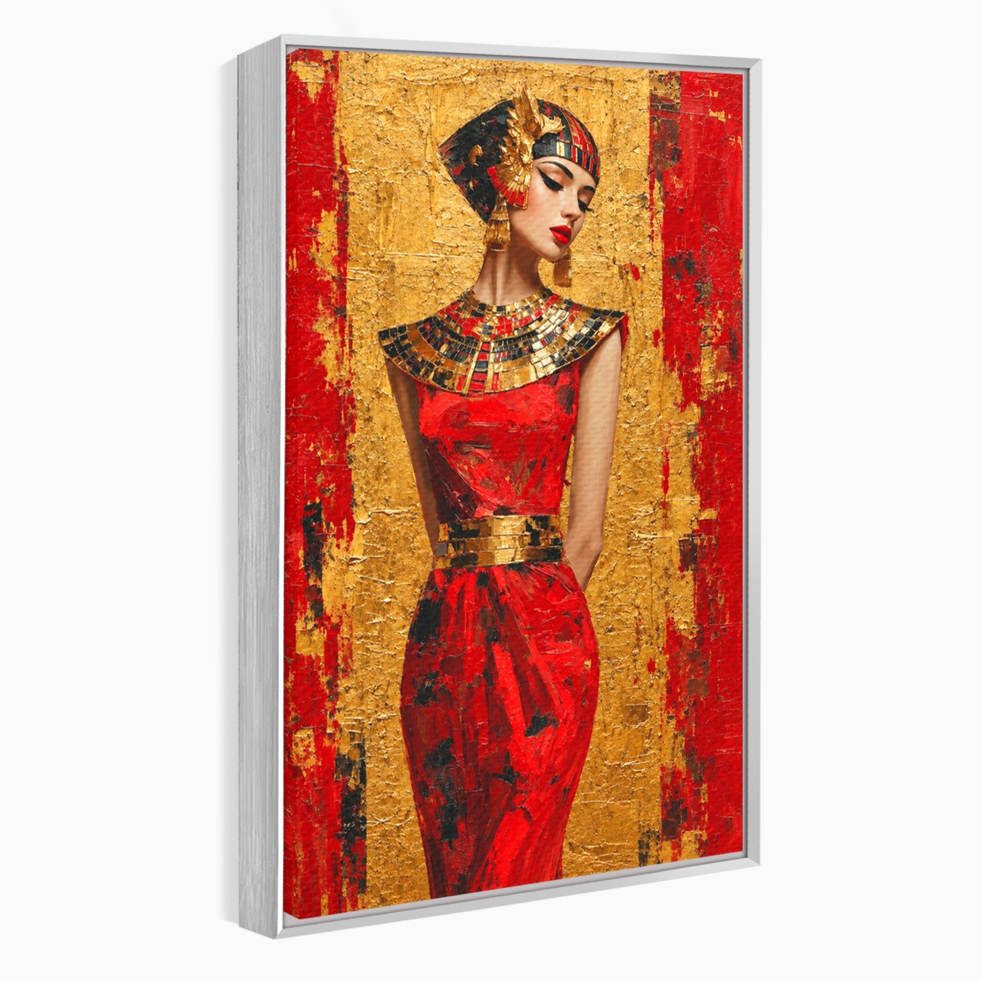 Tablou Canvas Premium LuxCanva® T1054, Regina Egipteana In Rosu, Egipt, Regina, Portret, Istorie, Living, Culori Vibrante
