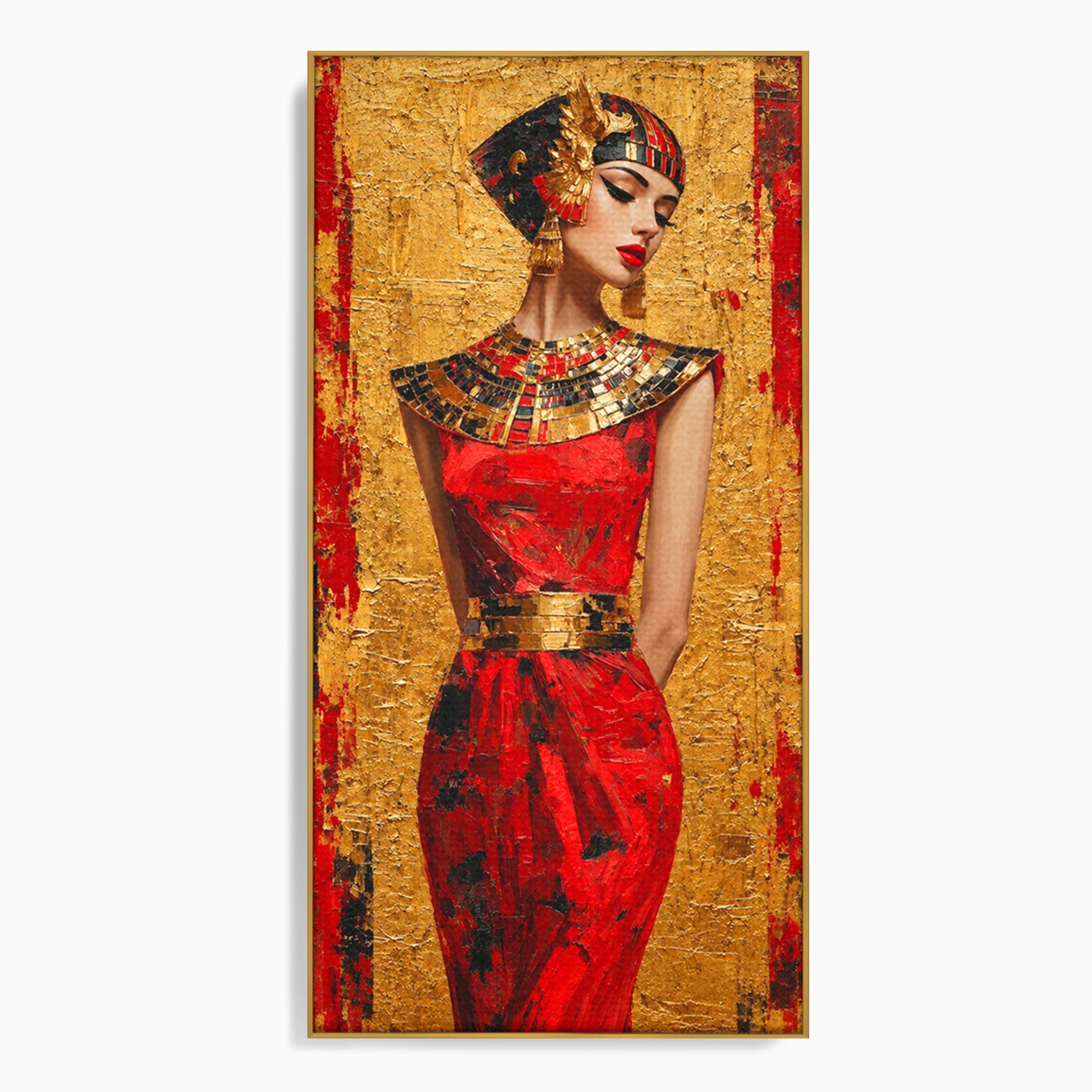 Tablou Canvas Premium LuxCanva® T1054, Regina Egipteana In Rosu, Egipt, Regina, Portret, Istorie, Living, Culori Vibrante