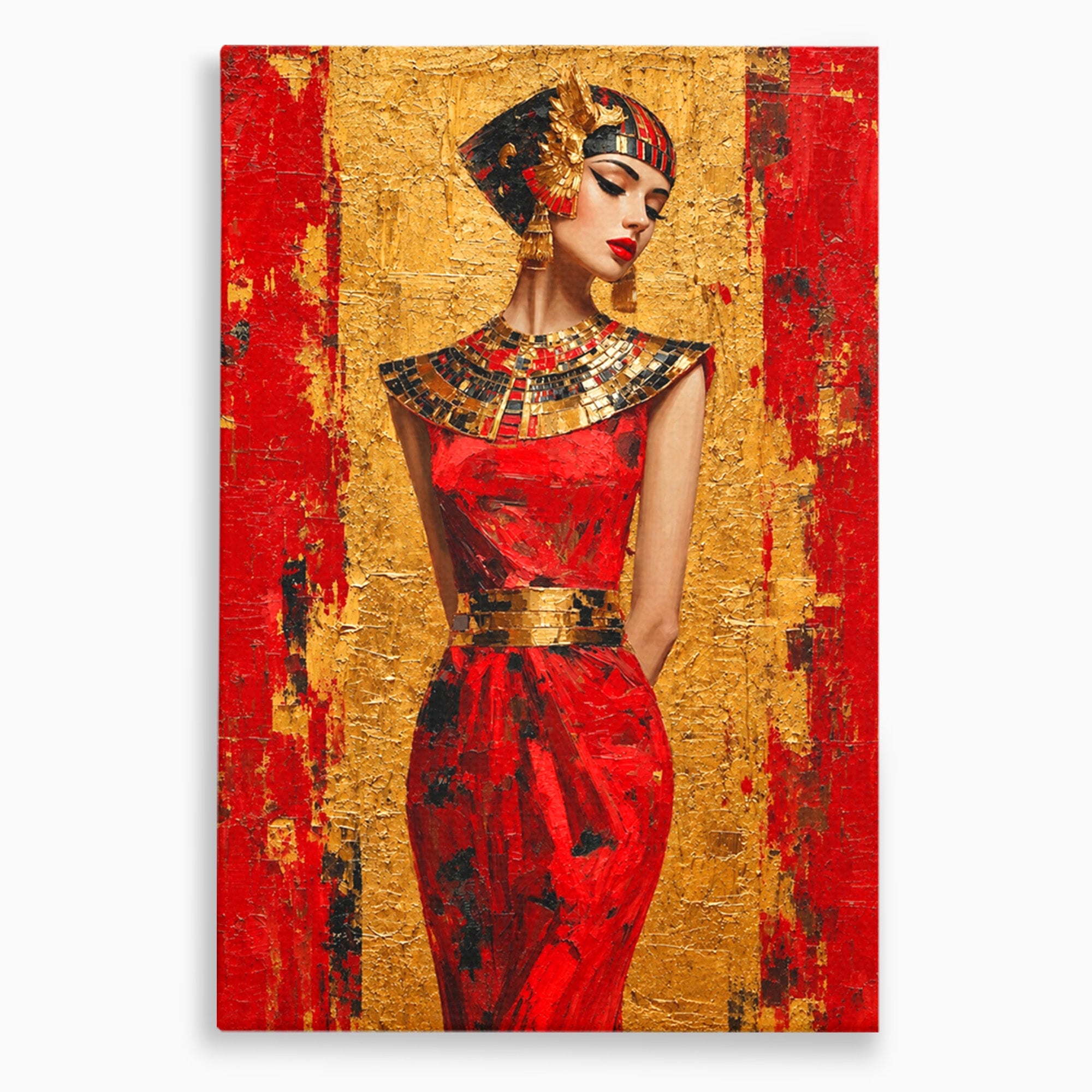 Tablou Canvas Premium LuxCanva® T1054, Regina Egipteana In Rosu, Egipt, Regina, Portret, Istorie, Living, Culori Vibrante